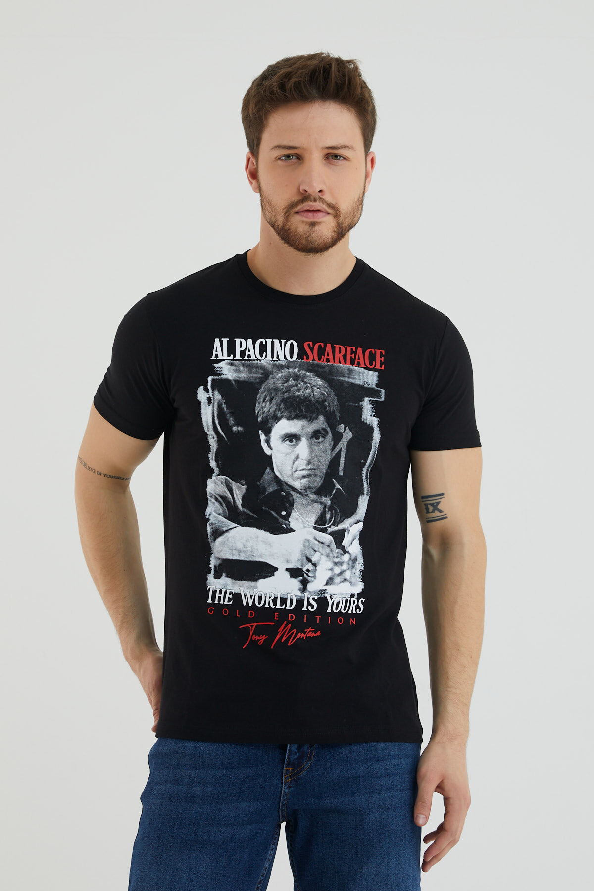 Alpacıno Scarface Baskılı Bisiklet Yaka Battal Tshirt