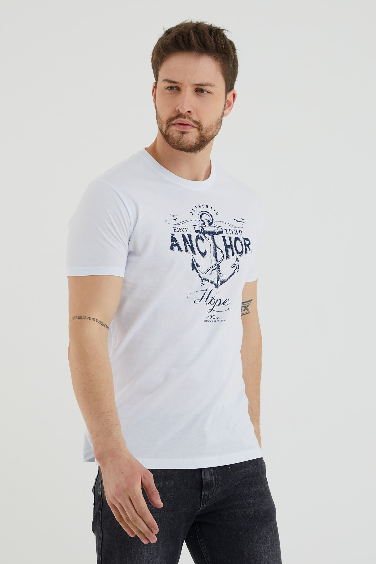 Ancthor Yazı Baskılı Bisiklet Yaka Slim Fit Tshirt