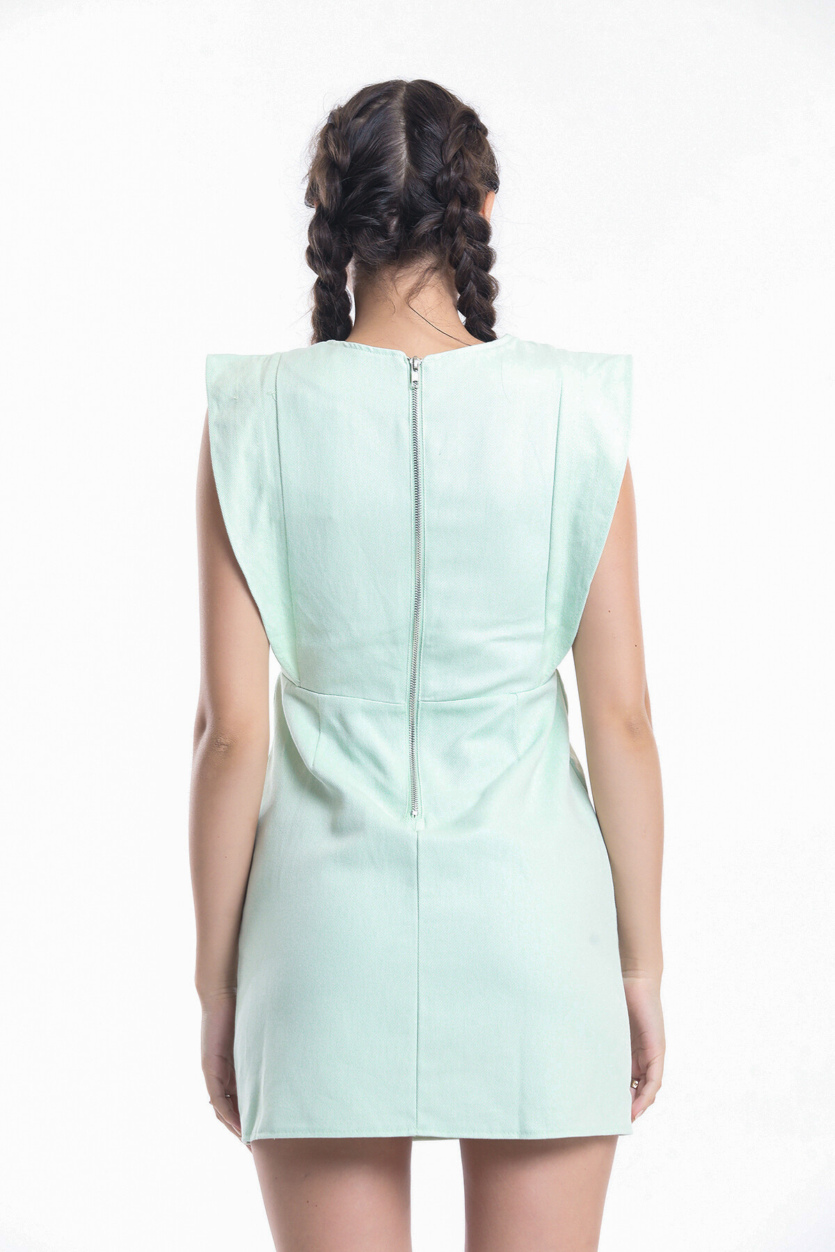 Arkası Fermuarlı Kolsuz Kısa Kot Elbise