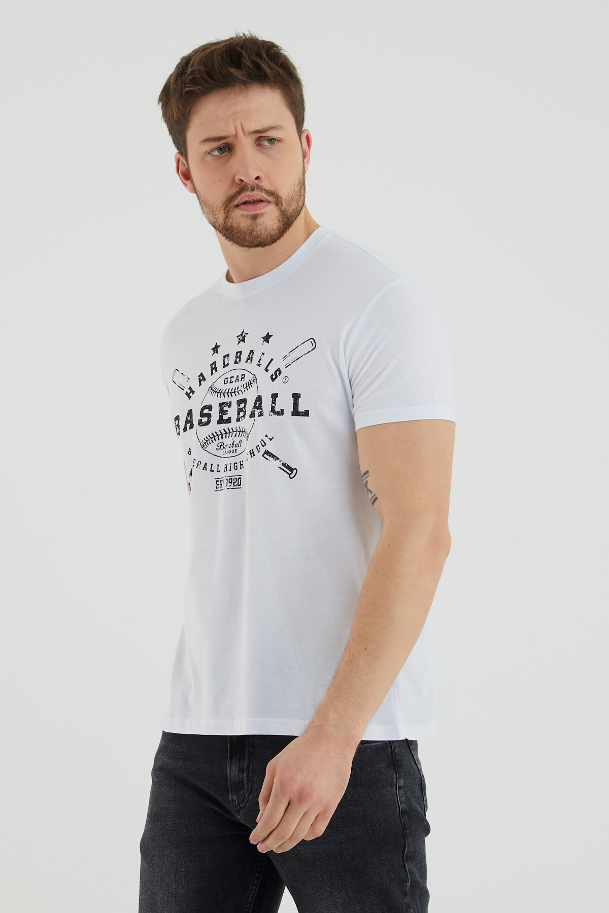 Baseball Yazı Baskılı Bisiklet Yaka Slim Fit Tshirt
