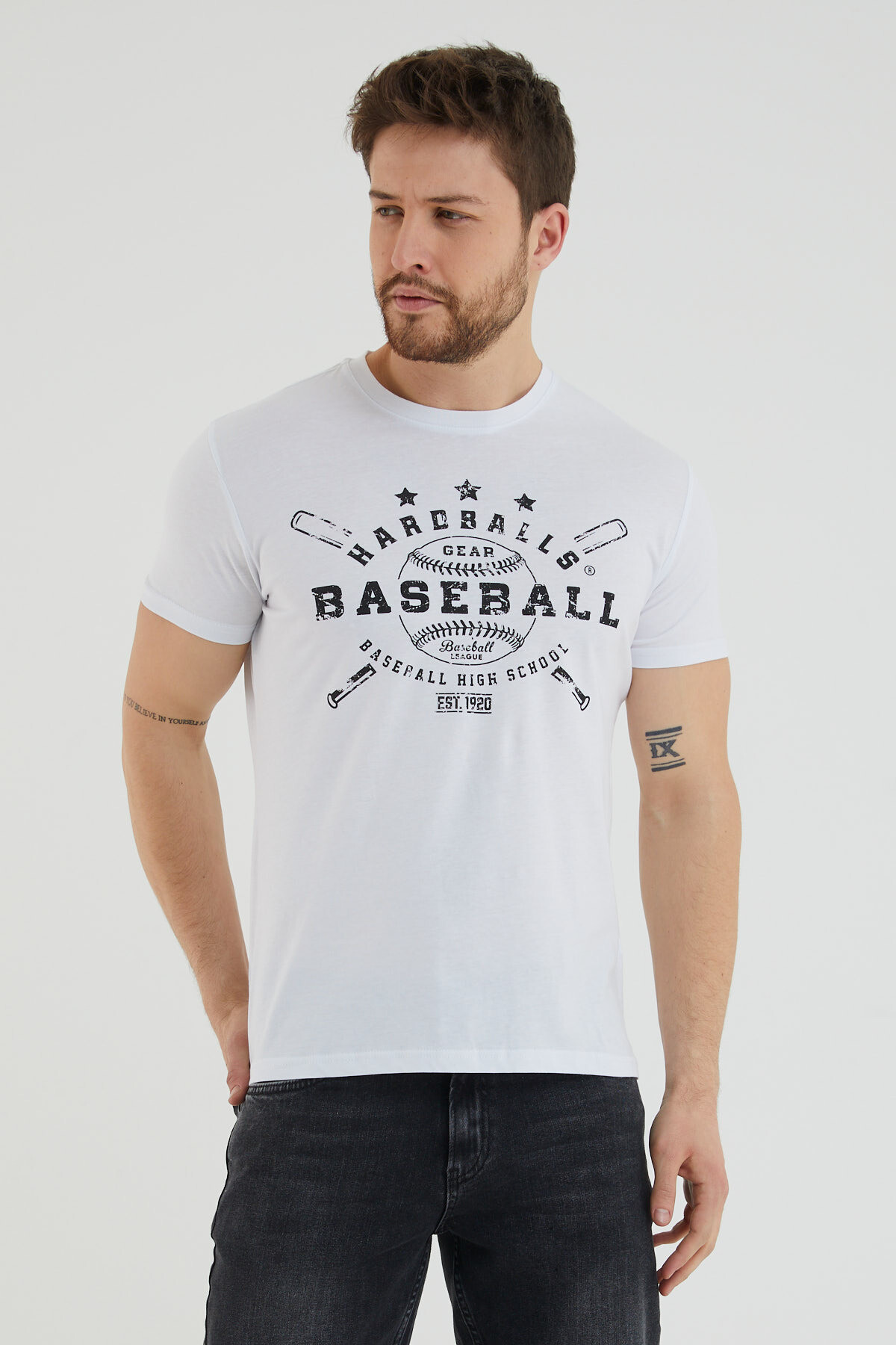 Baseball Yazı Baskılı Bisiklet Yaka Slim Fit Tshirt