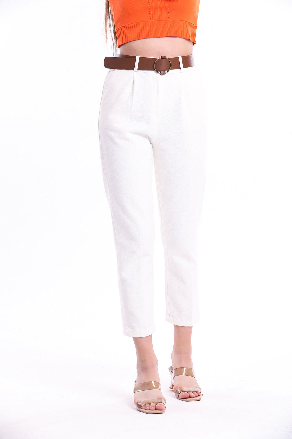 Beli Lastikli Kemerli Cepli Yüksek Bel Pantolon