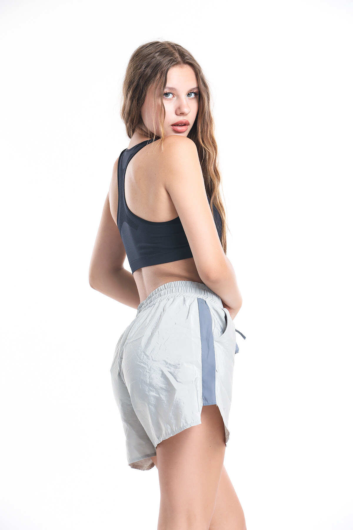 Beli Lastikli Yanları Reflektör Şeritli Cepli Deniz Şort