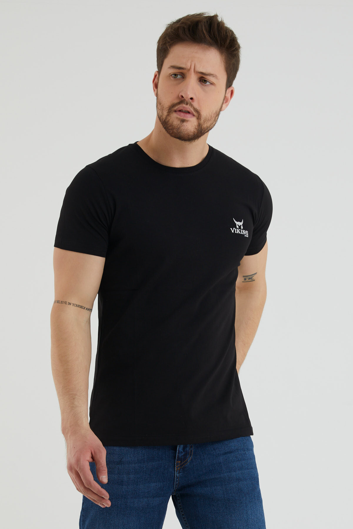 Bisiklet Yaka Viking Baskılı Tshirt