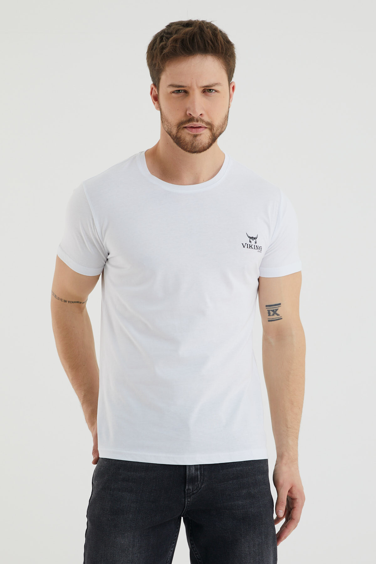 Bisiklet Yaka Viking Baskılı Tshirt