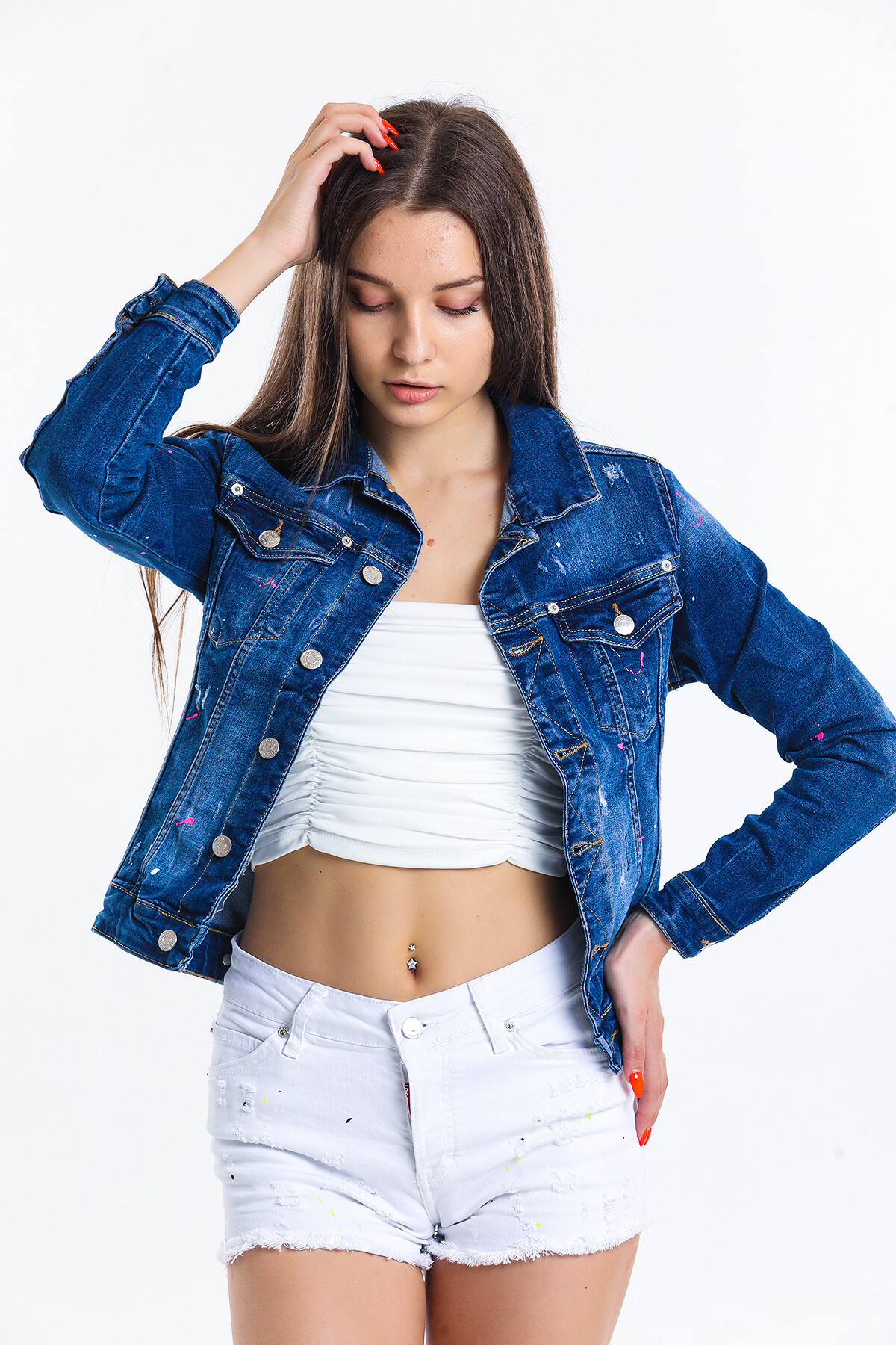 Boya Baskılı Sökük Kot Ceket