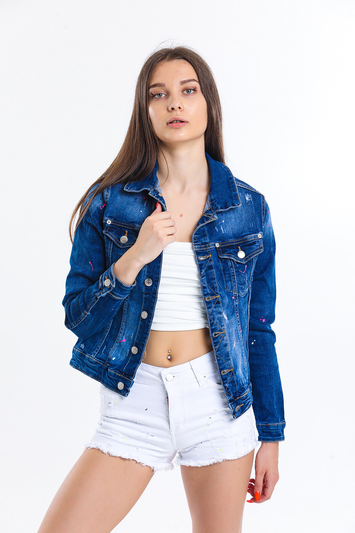 Boya Baskılı Sökük Kot Ceket