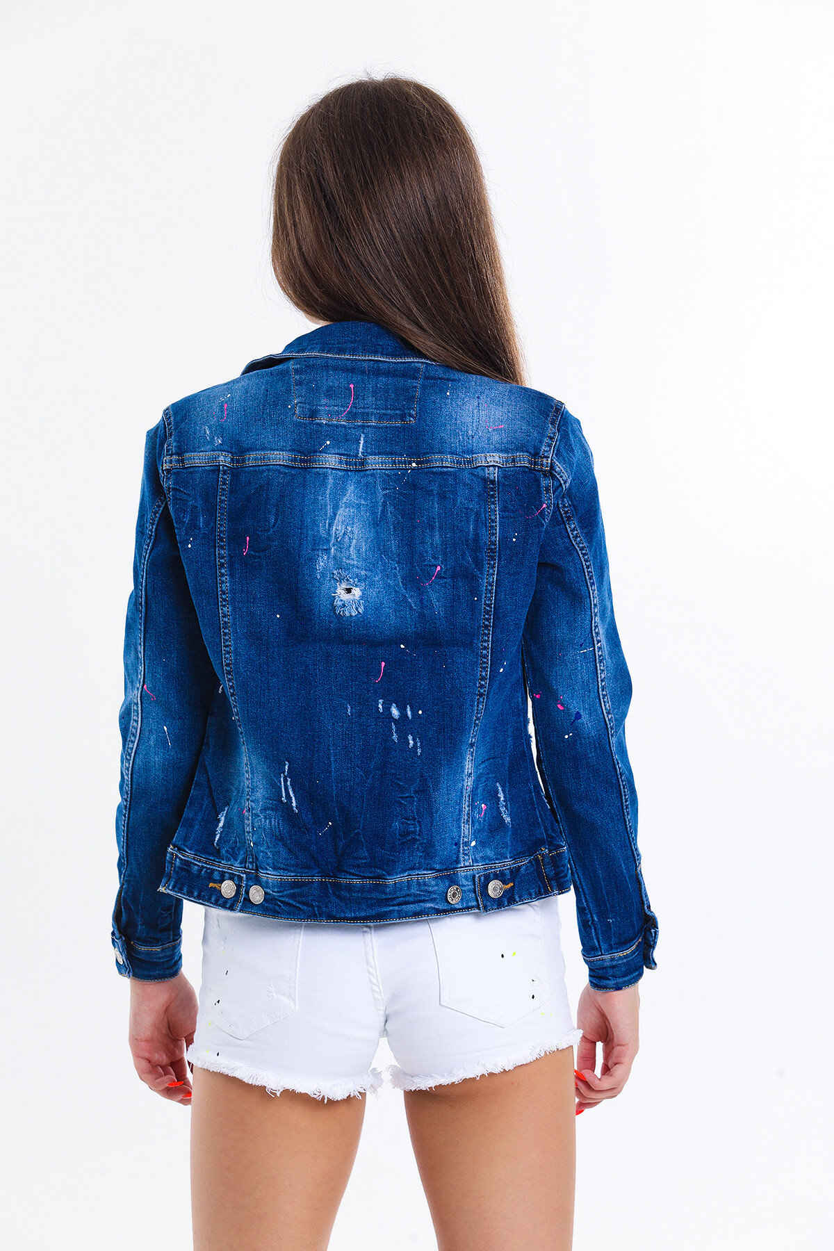 Boya Baskılı Sökük Kot Ceket