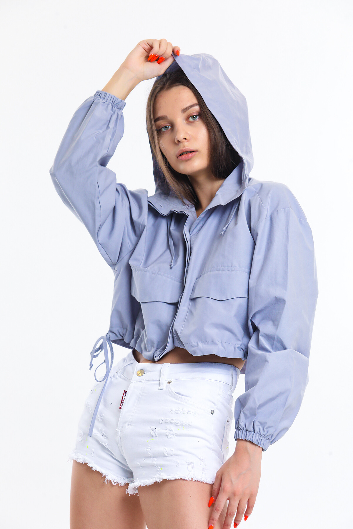 Cepli Yandan Bağlamalı Kapuşonlu Ceket