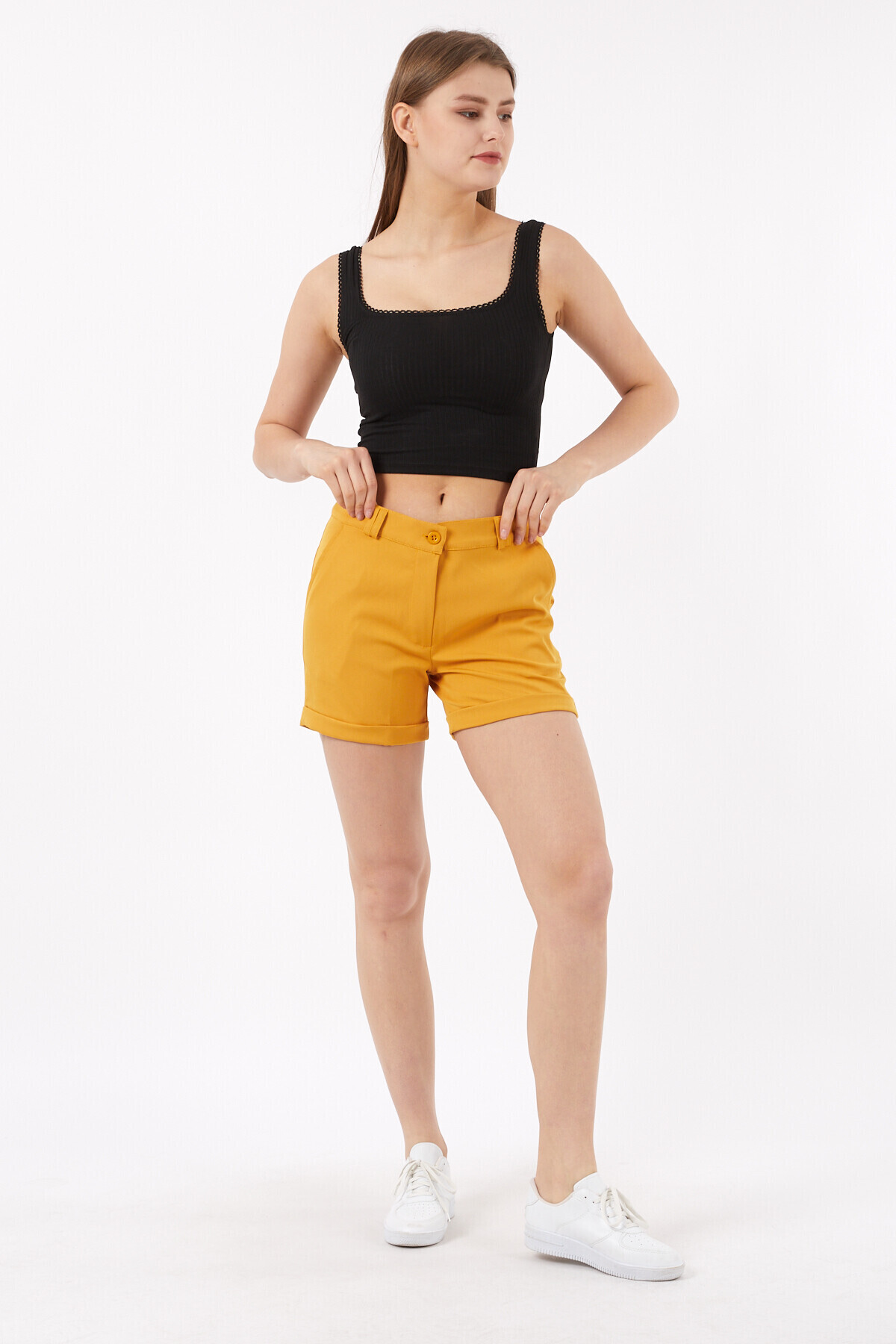 Duble Paça Önü Fermuarlı Cepli Şort
