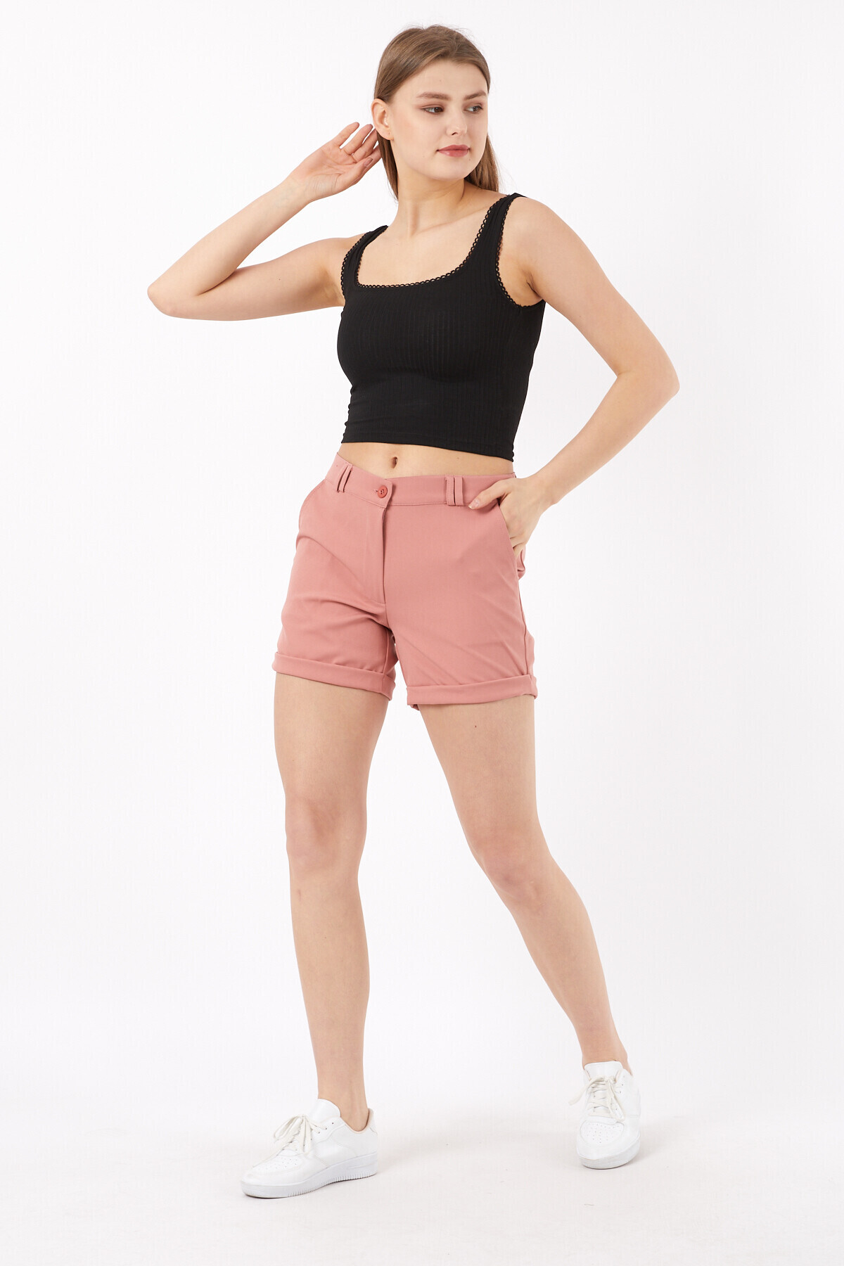 Duble Paça Önü Fermuarlı Cepli Şort
