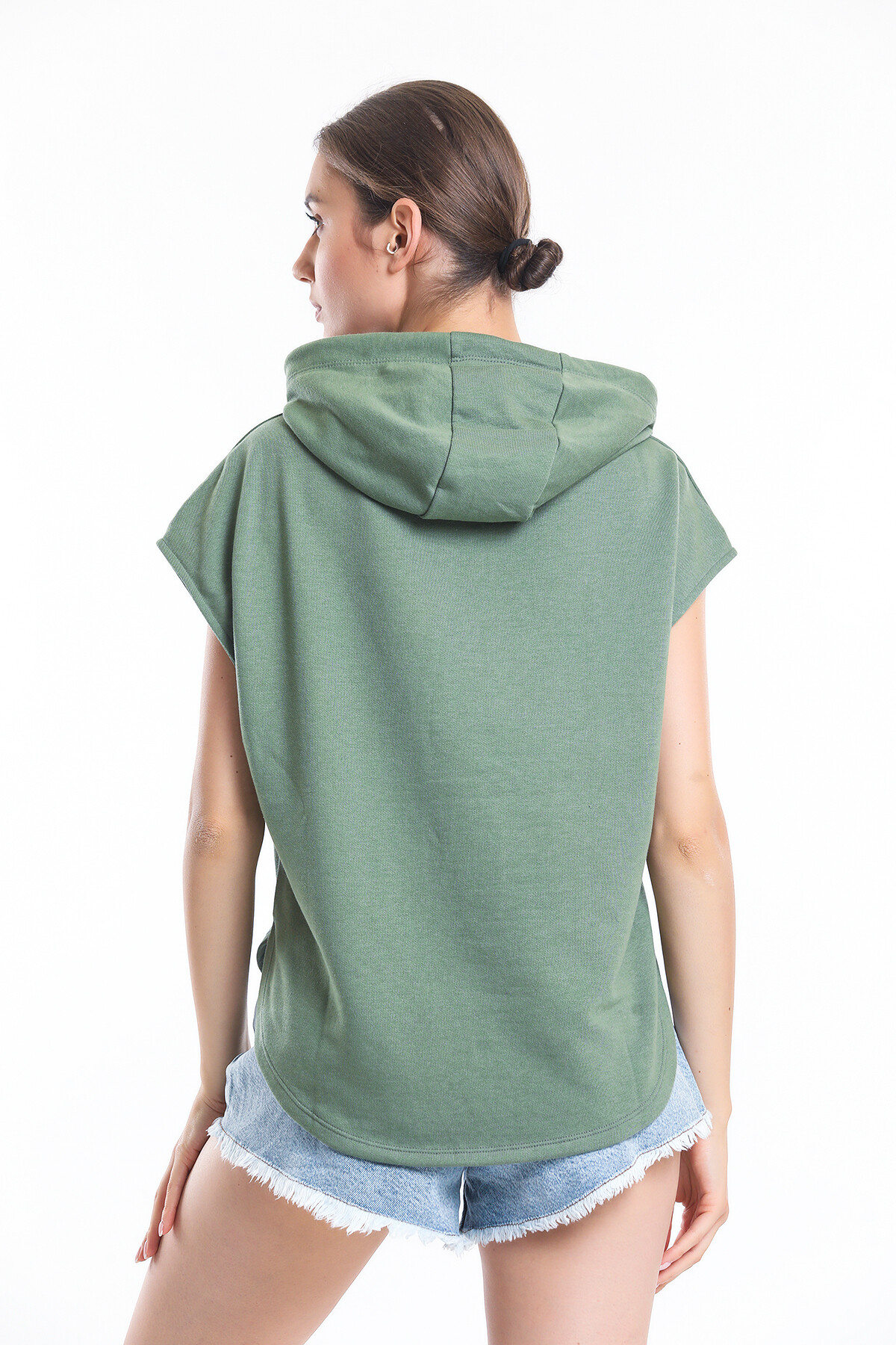 Kapuşonlu Bağcıklı Kolsuz Oversize Tişört