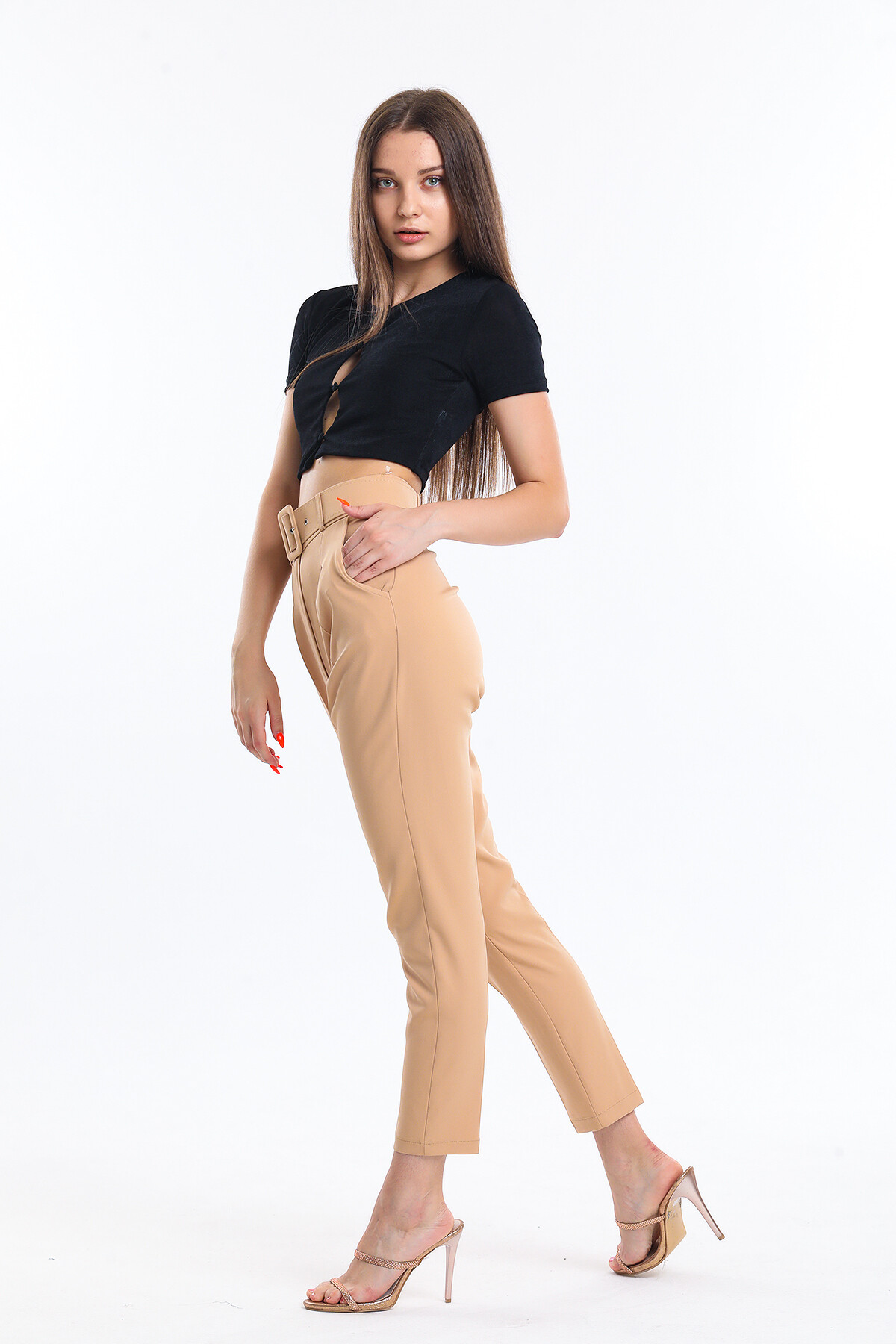 Kemerli Bilek Boy Kumaş Pantolon