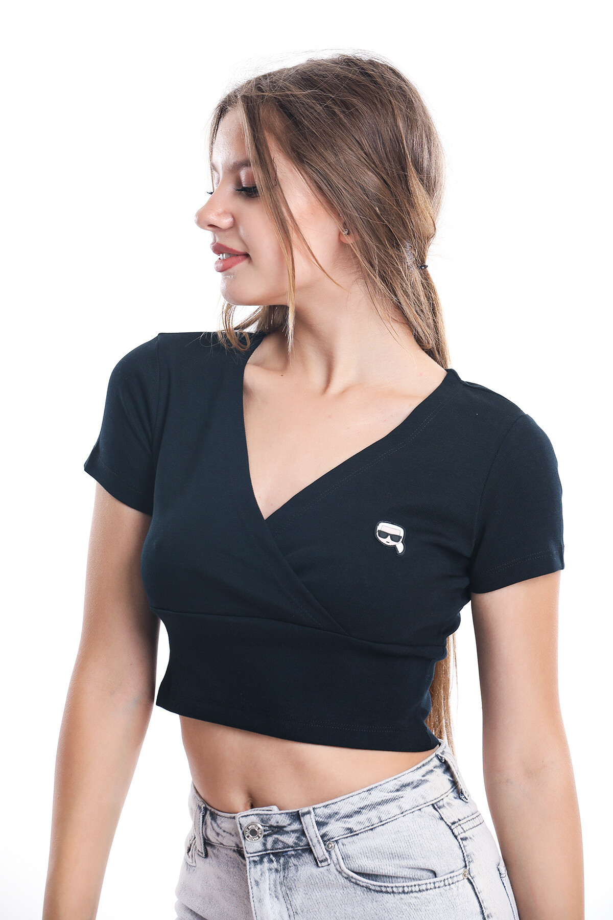 Kruvaze Esnek Crop Bluz