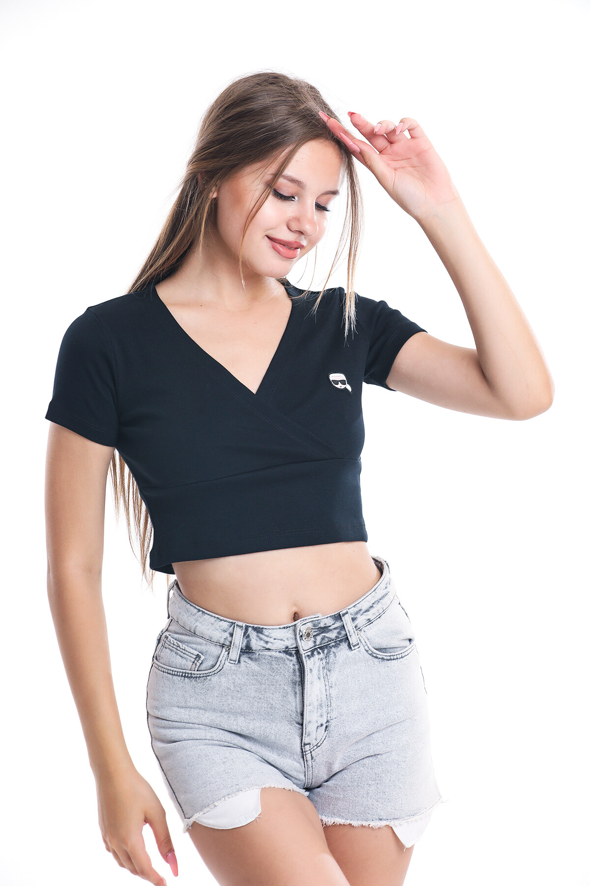 Kruvaze Esnek Crop Bluz