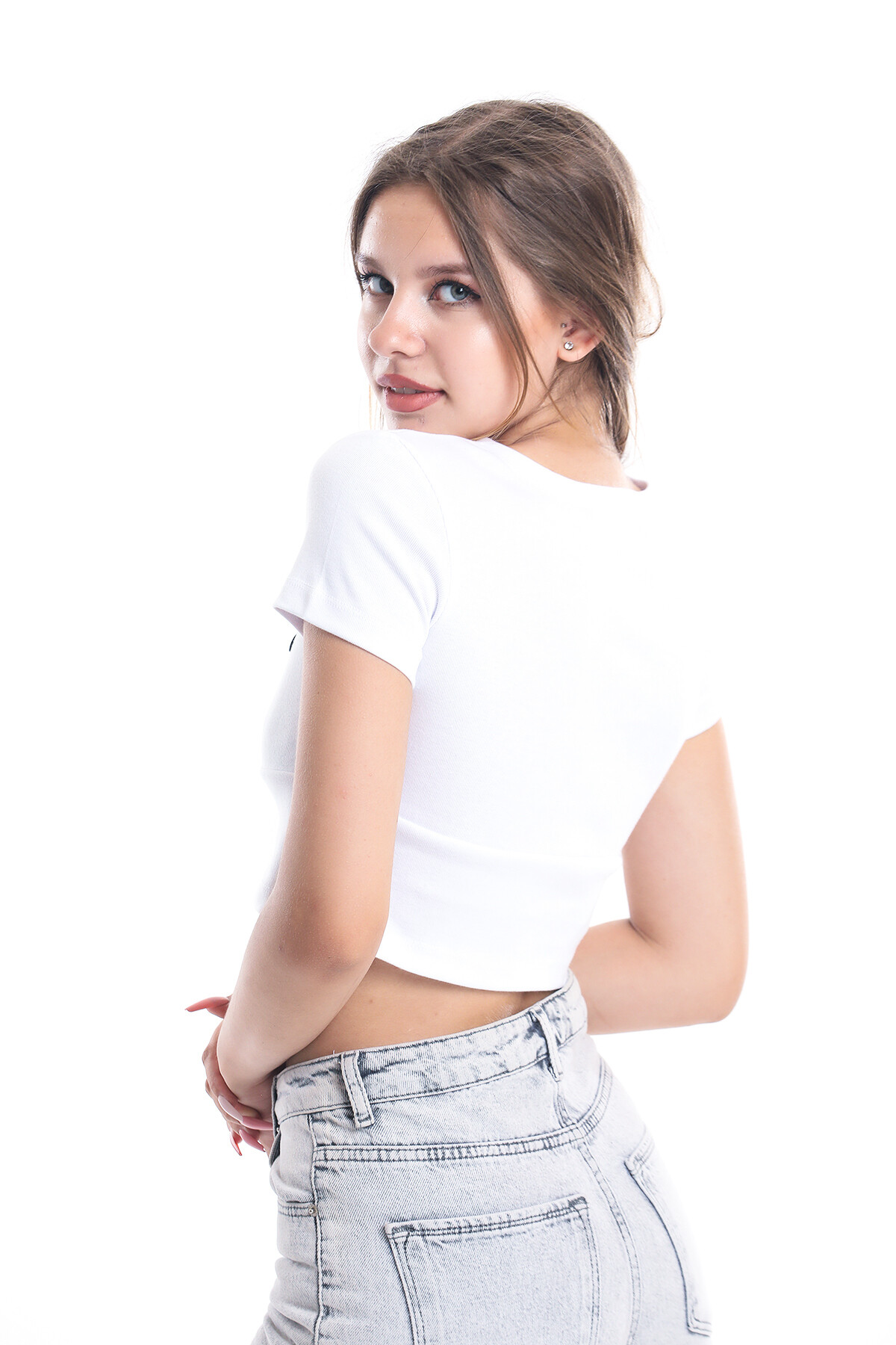 Kruvaze Esnek Crop Bluz