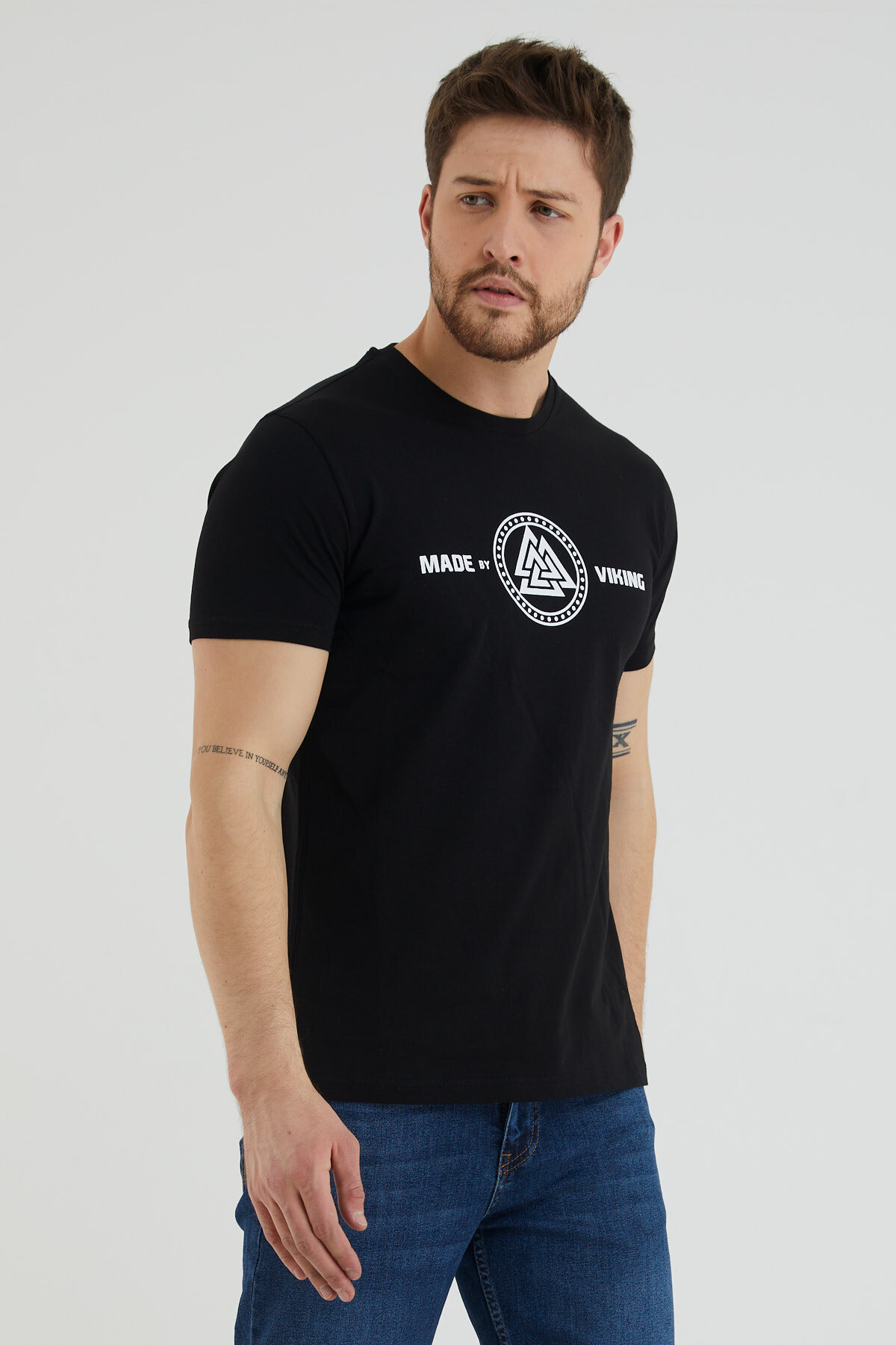 Made By Viking Yazı Baskılı Bisiklet Yaka Slim Fit Tshirt