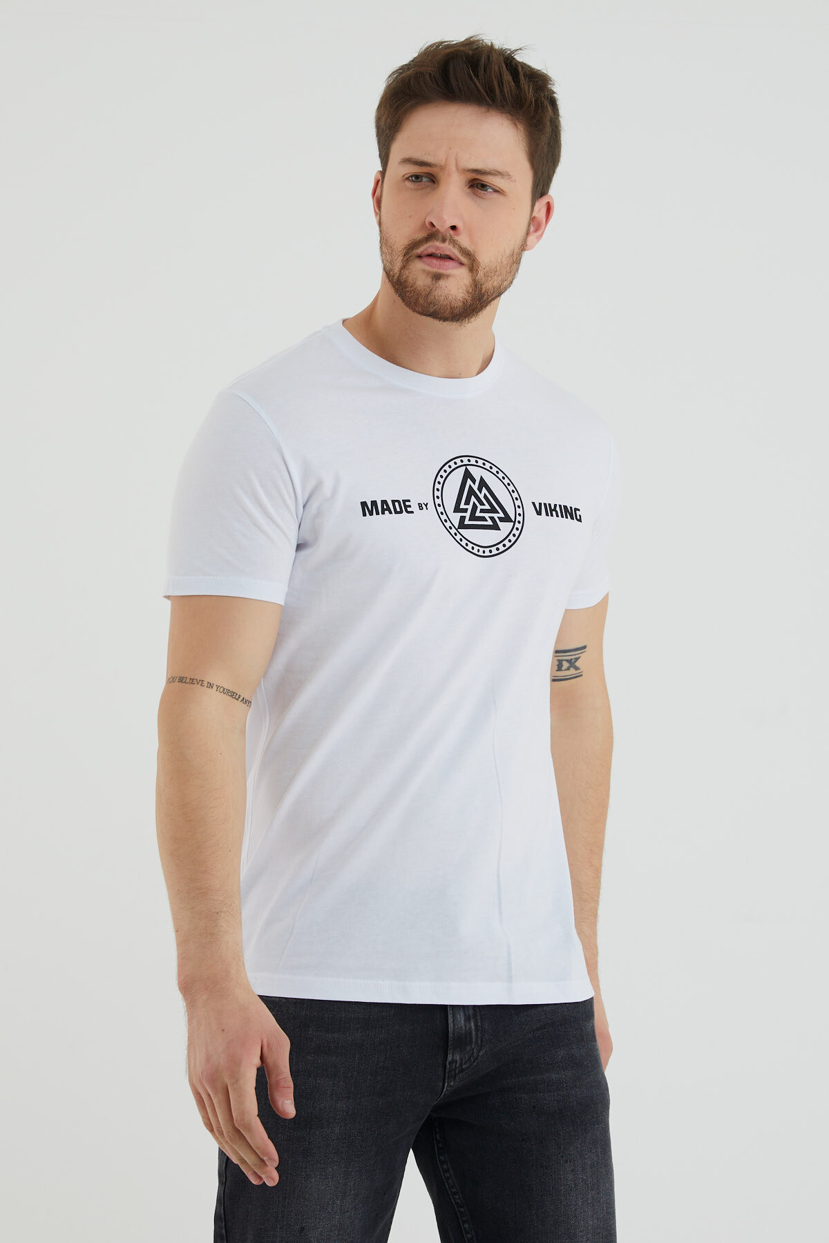 Made By Viking Yazı Baskılı Bisiklet Yaka Slim Fit Tshirt