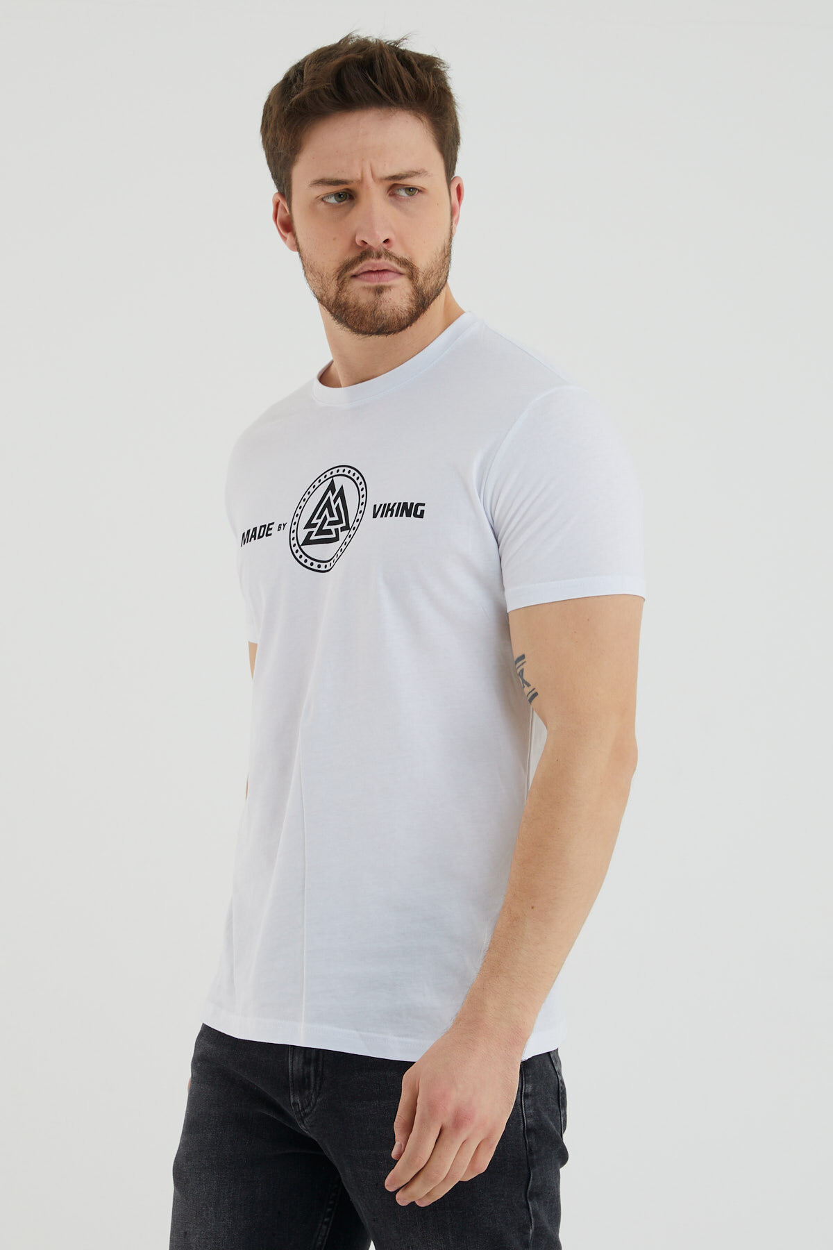 Made By Viking Yazı Baskılı Bisiklet Yaka Slim Fit Tshirt
