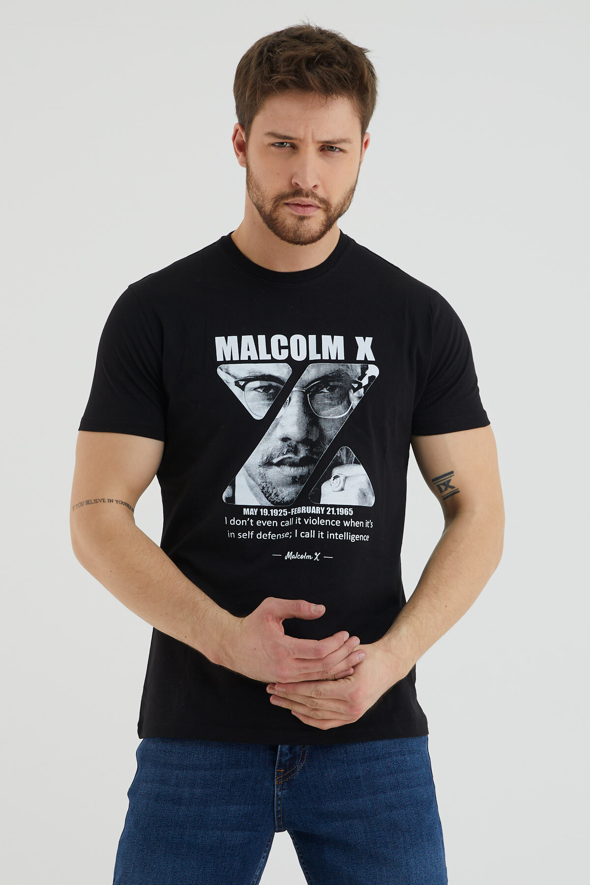 Malcolm X Yazı Baskılı Bisiklet Yaka Tshirt