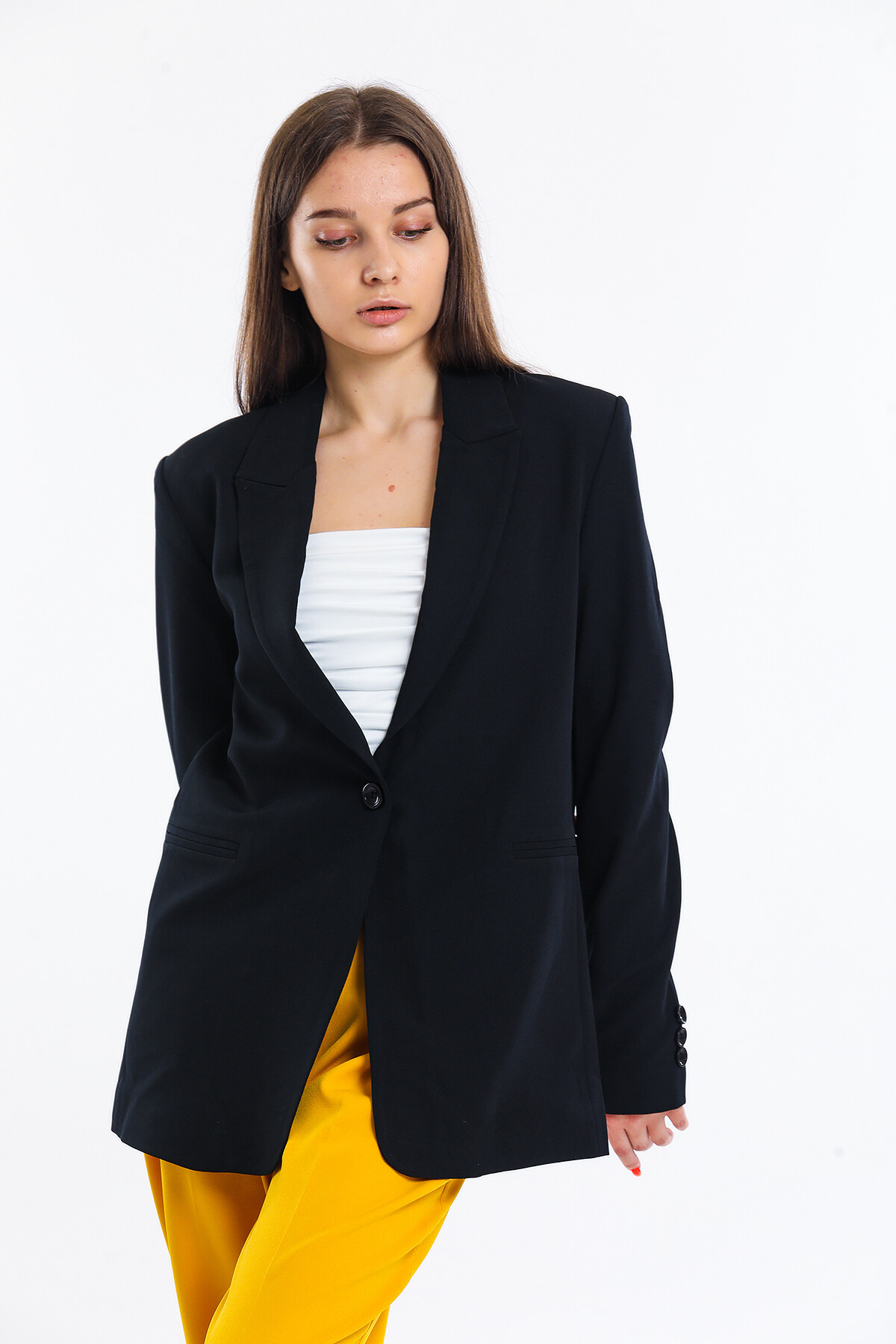 Tek Düğmeli İçi Astarlı Palazzo Ceket