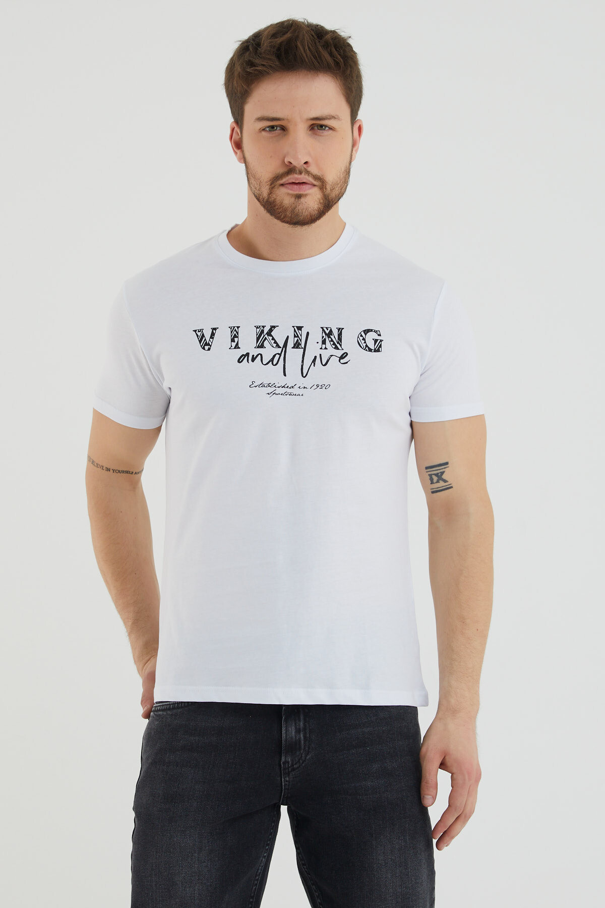 Viking And Live Yazı Baskılı Bisiklet Yaka Slim Fit Tshirt