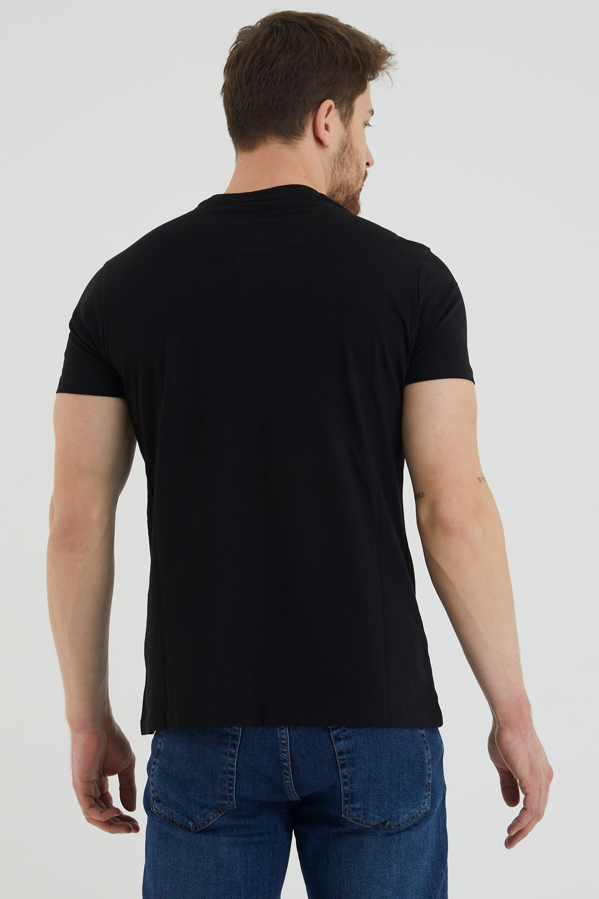 Viking Logolu Şerit Baskılı Bisiklet Yaka Slim Fit Tshirt