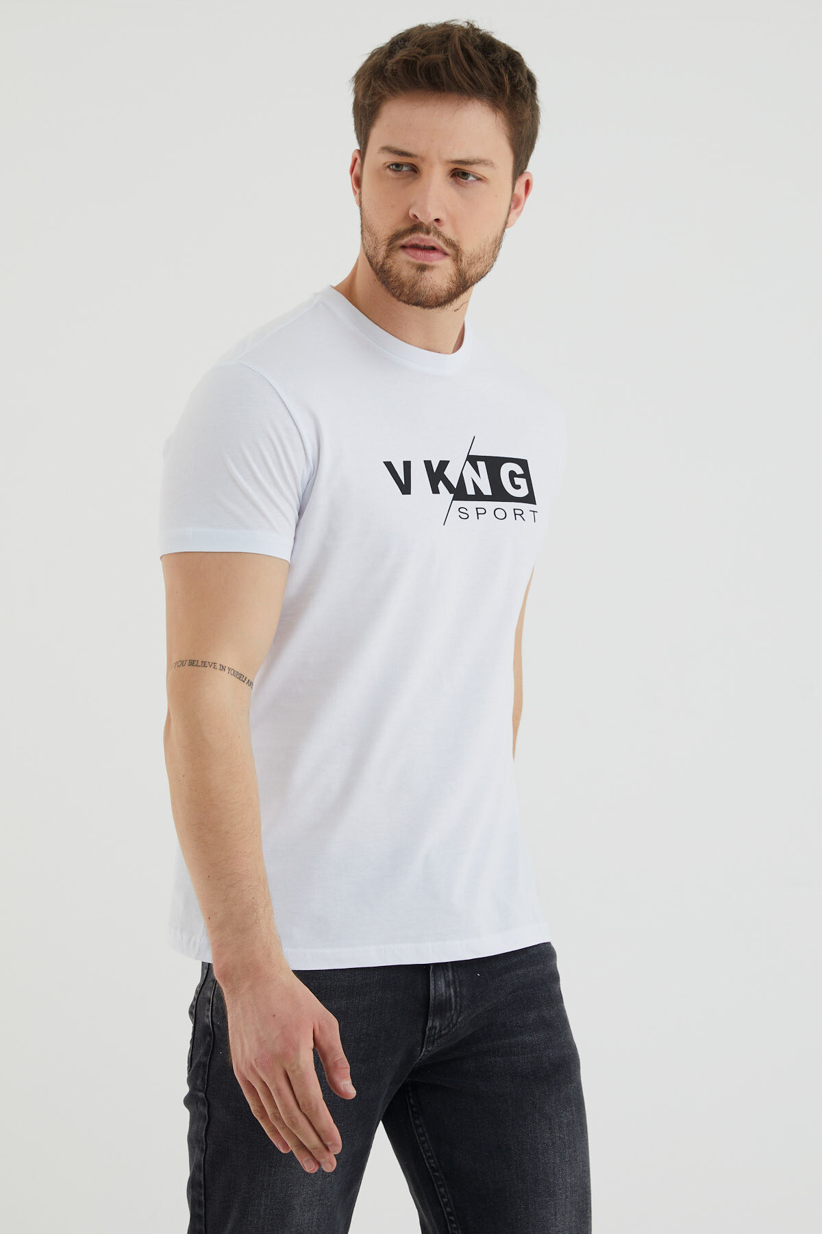 Vkng Sport Baskılı Bisiklet Yaka Battal Tshirt