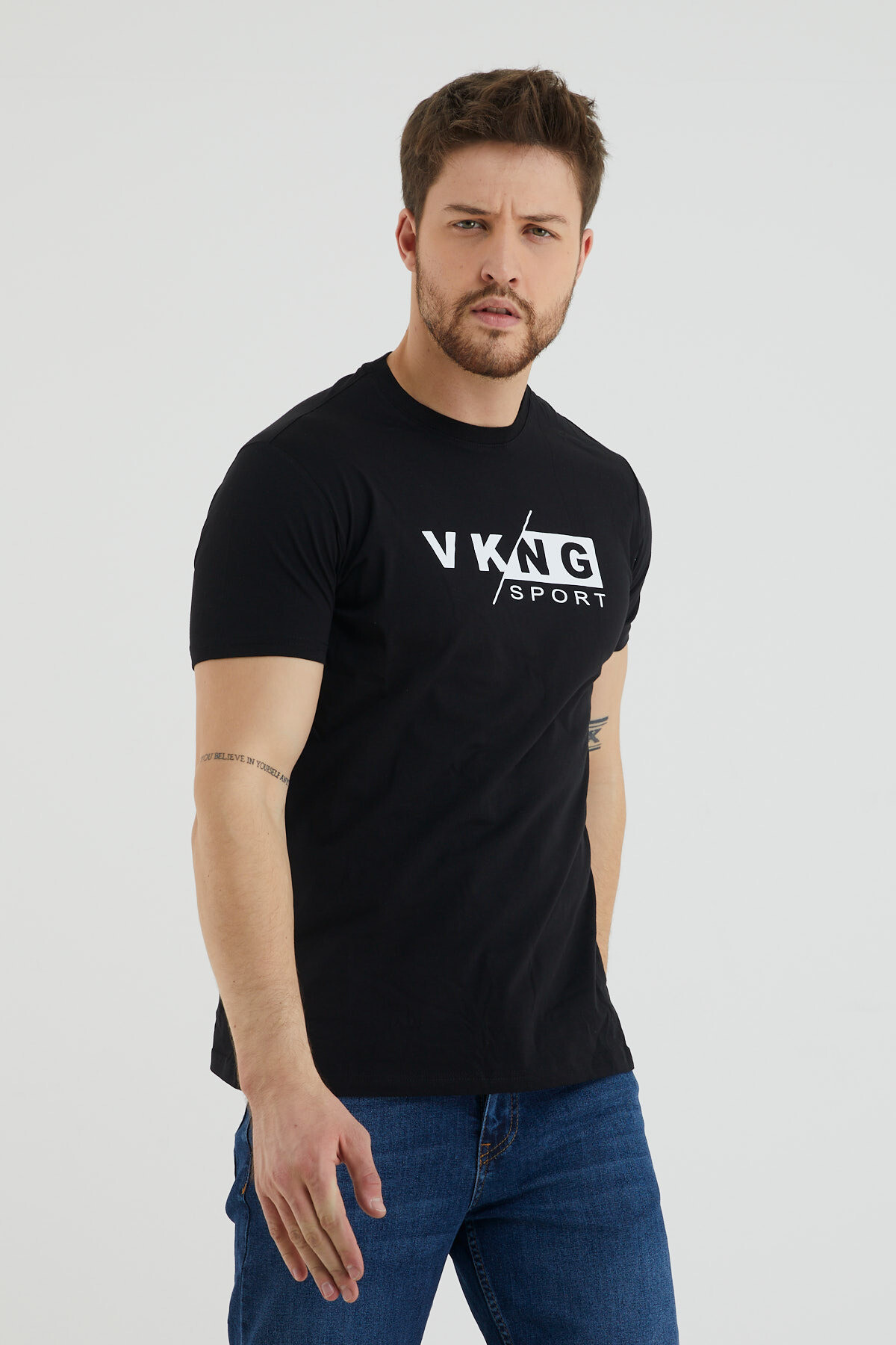 Vkng Sport Baskılı Bisiklet Yaka Battal Tshirt