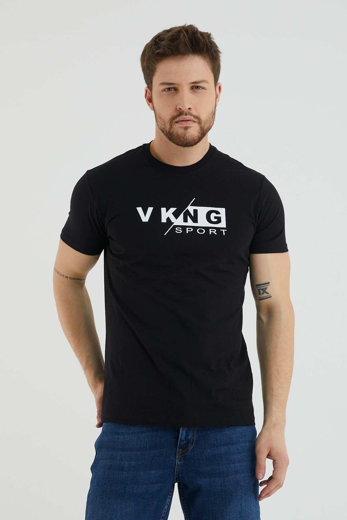 Vkng Sport Baskılı Bisiklet Yaka Battal Tshirt