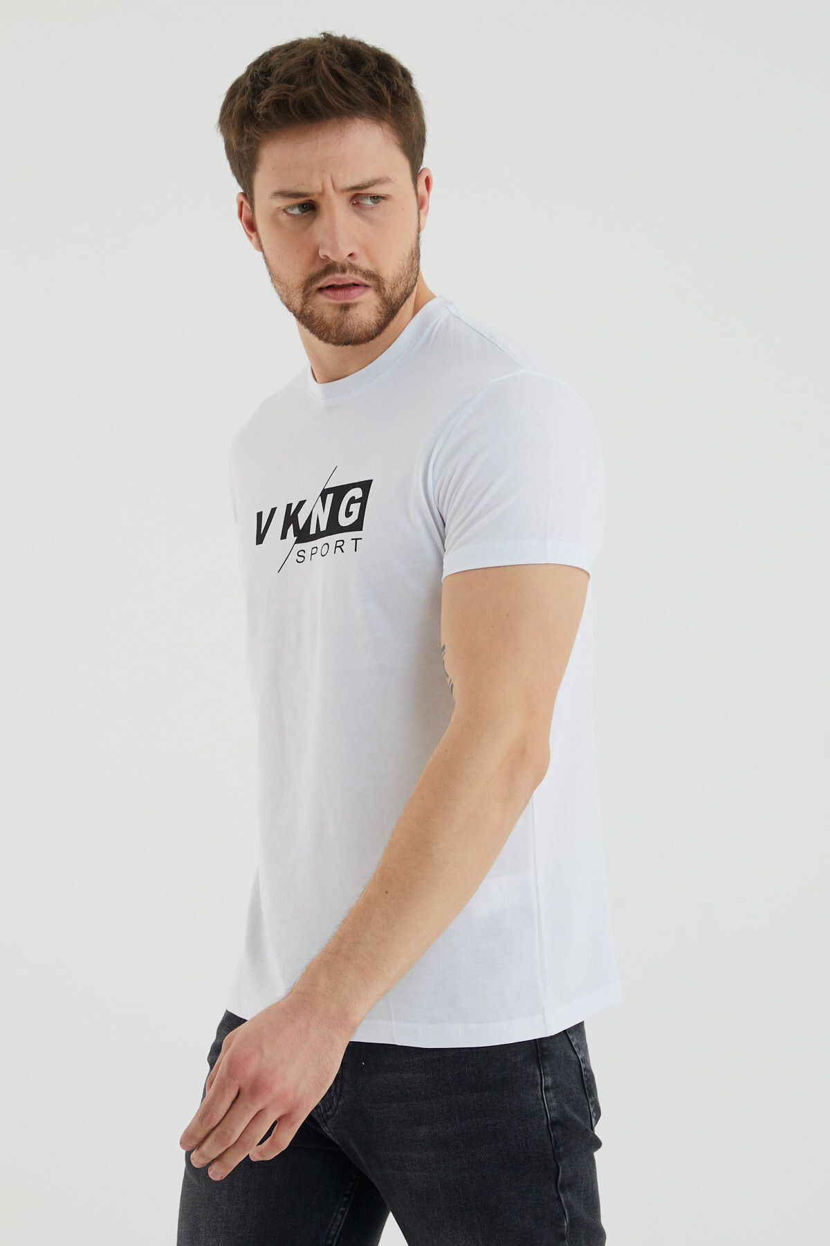 Vkng Sport Yazı Baskılı Bisiklet Yaka Slim Fit Tshirt