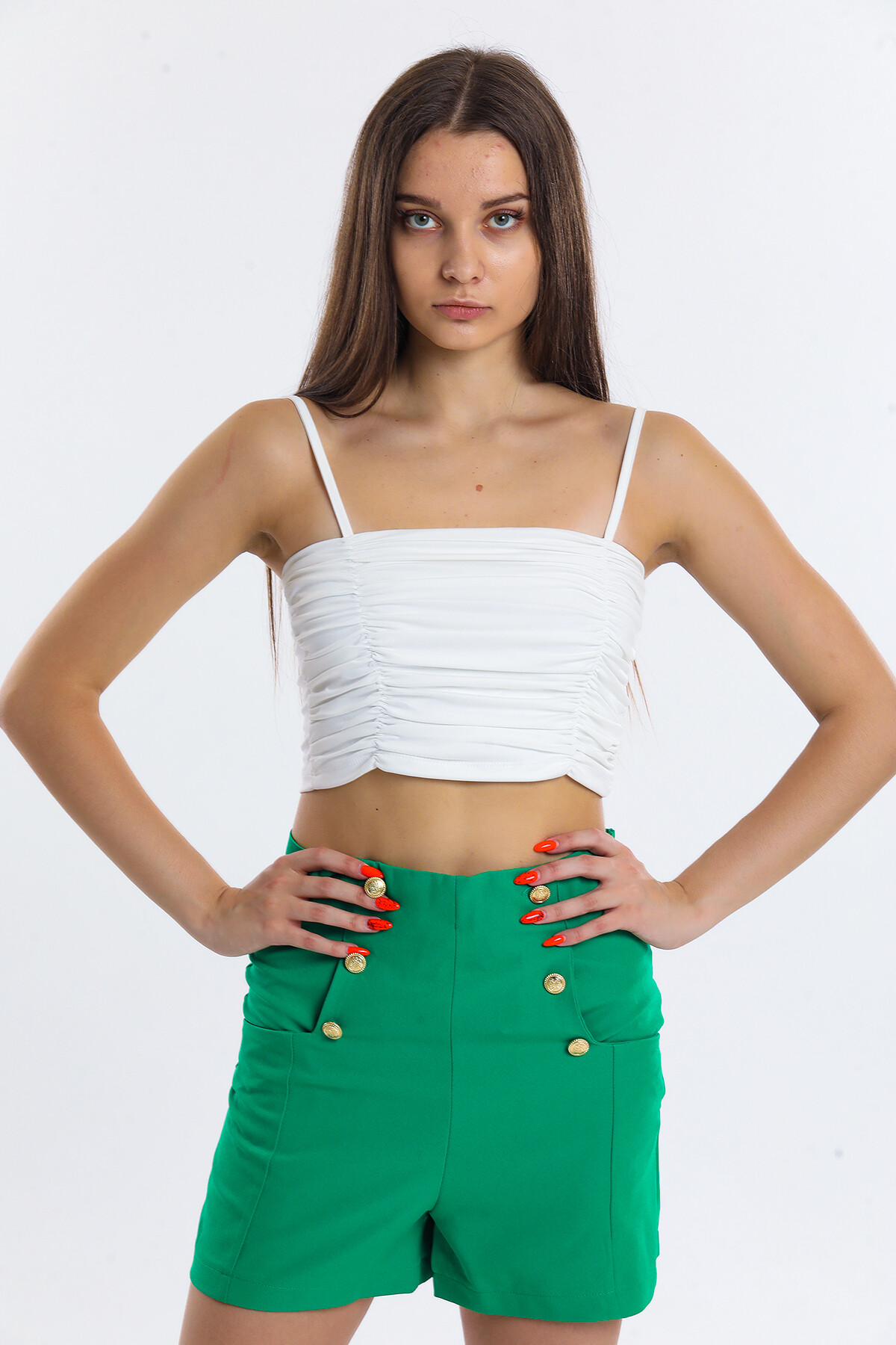 Askılı Büzgülü Crop Bluz
