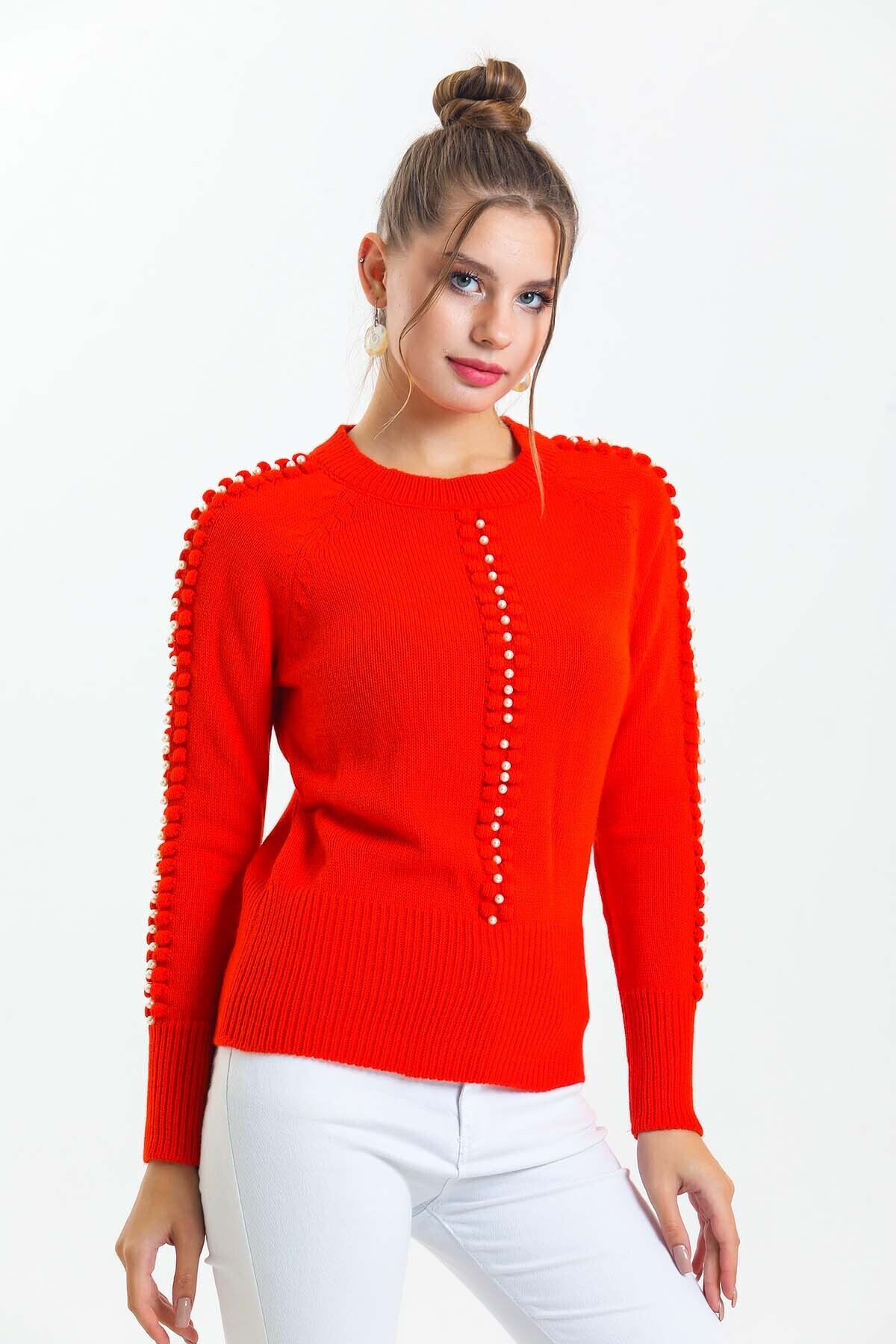 Bisiklet Yaka Boncuk Detaylı Kazak