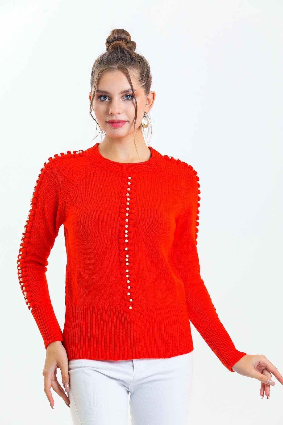 Bisiklet Yaka Boncuk Detaylı Kazak