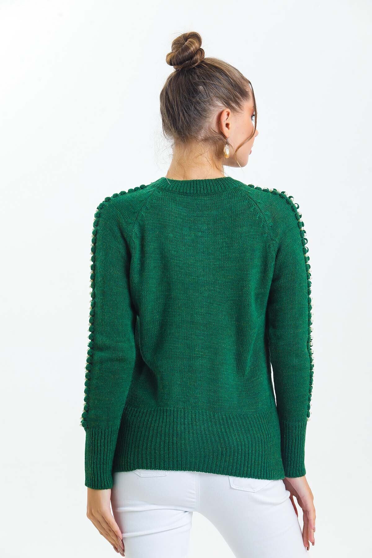 Bisiklet Yaka Boncuk Detaylı Kazak