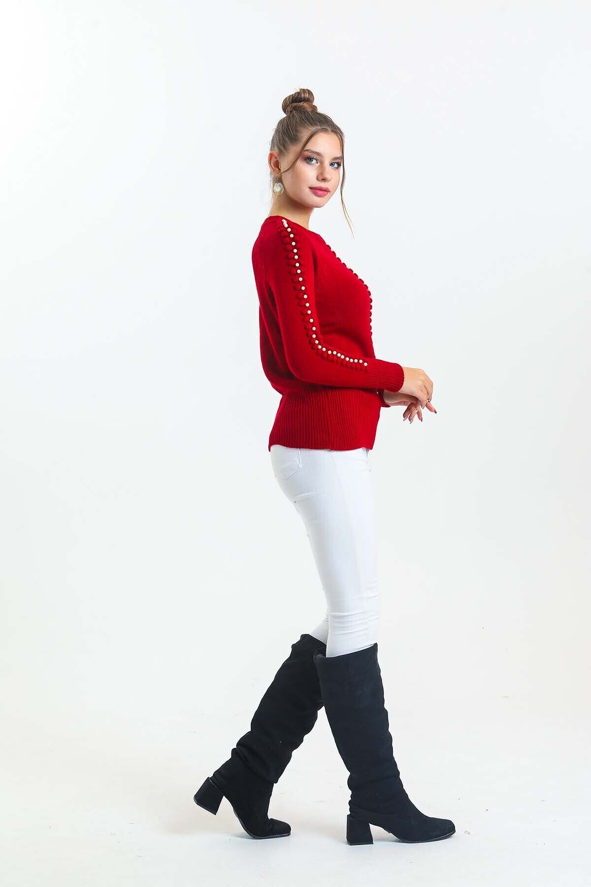 Bisiklet Yaka Boncuk Detaylı Kazak