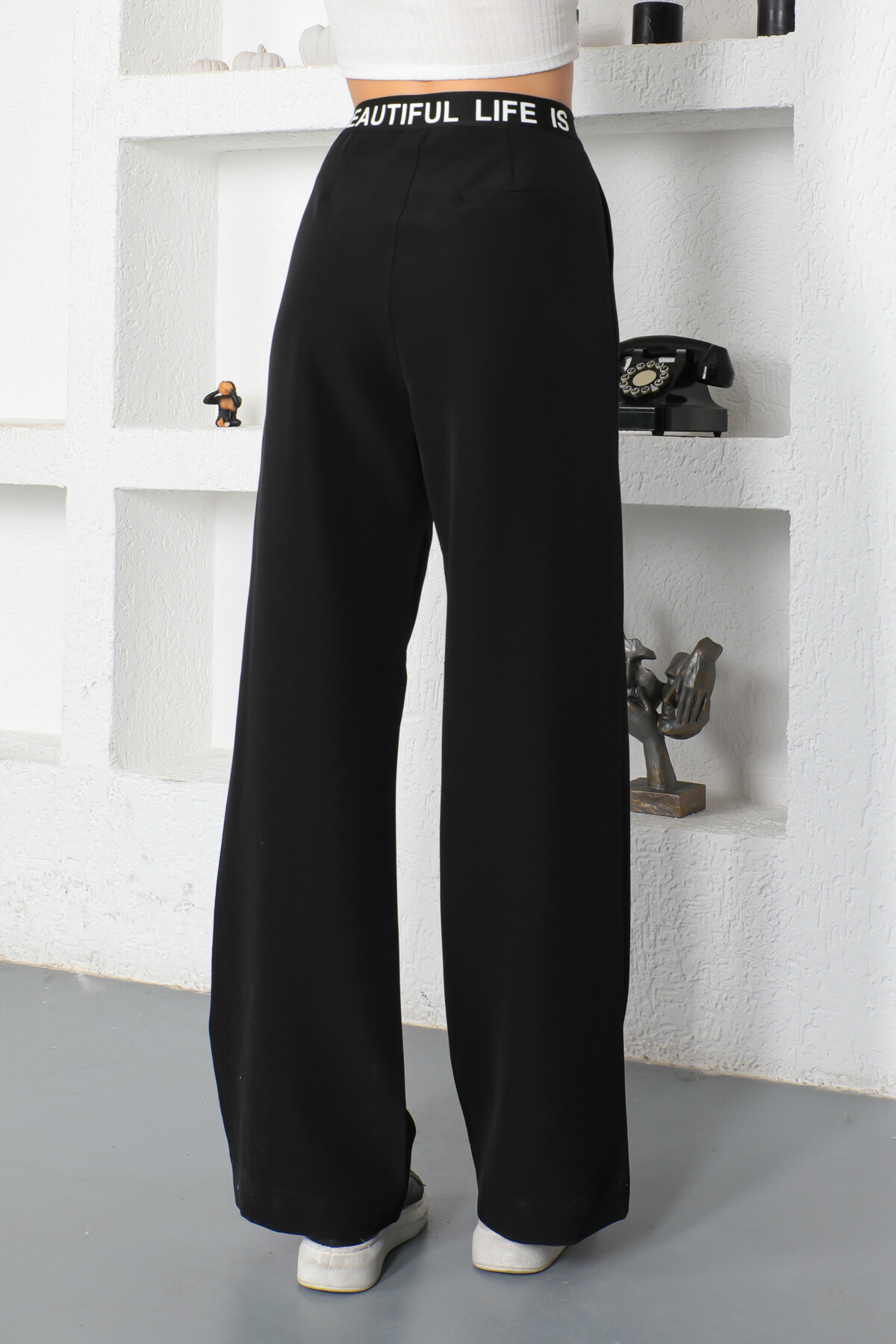 KADIN Beli Lastikli Cepli Yüksekbel Bol Paça Pantolon