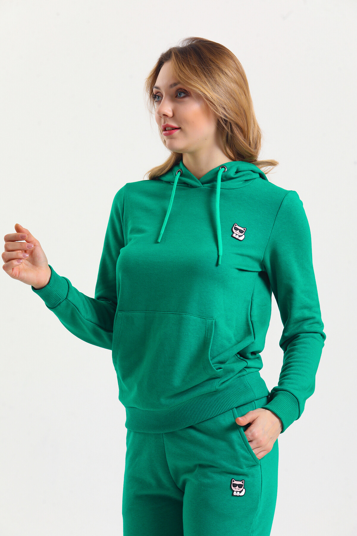 KADIN Kanguru Cepli Kapüşonlu İçi Şardonlu Eşofman Takım