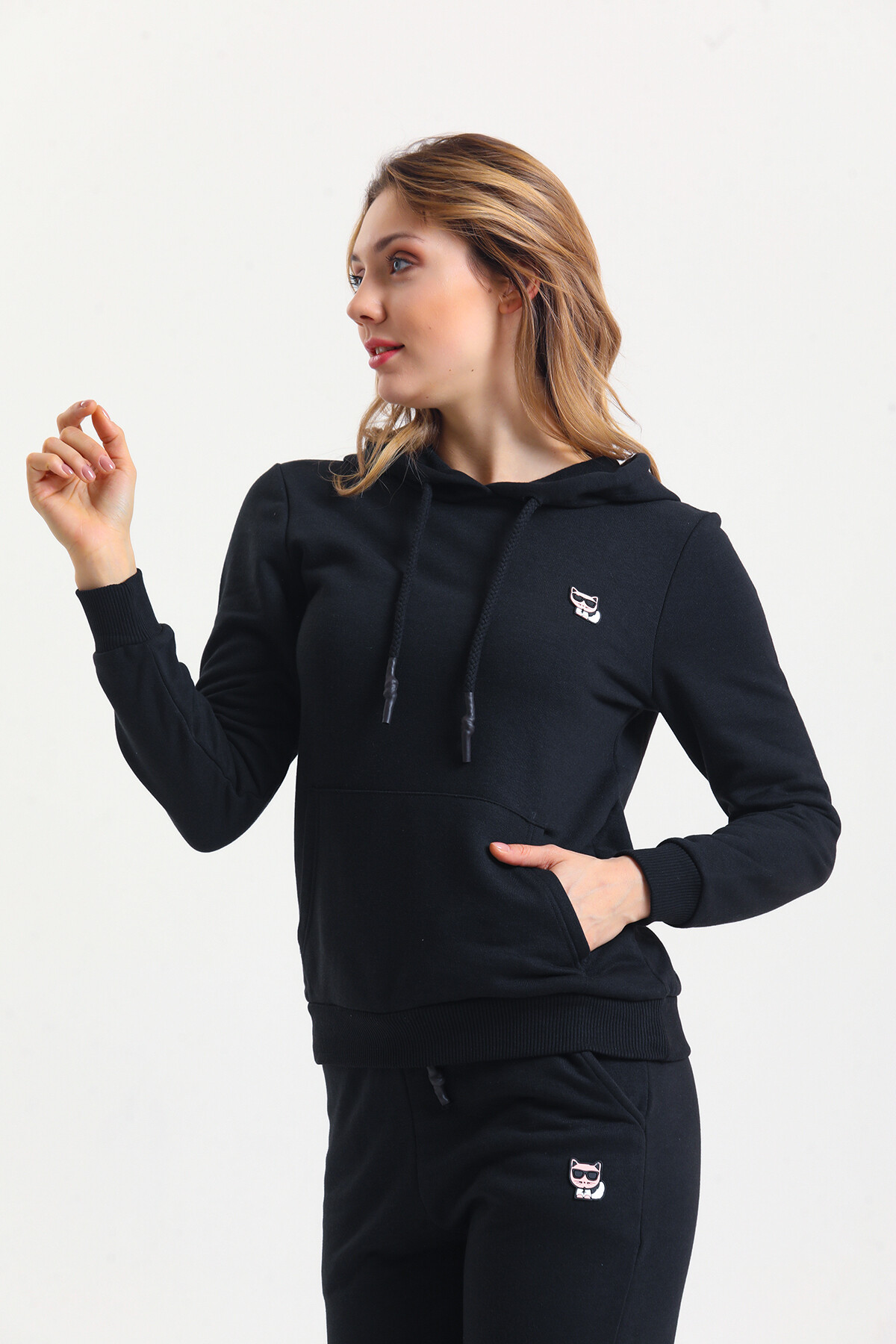 KADIN Kanguru Cepli Kapüşonlu İçi Şardonlu Eşofman Takım