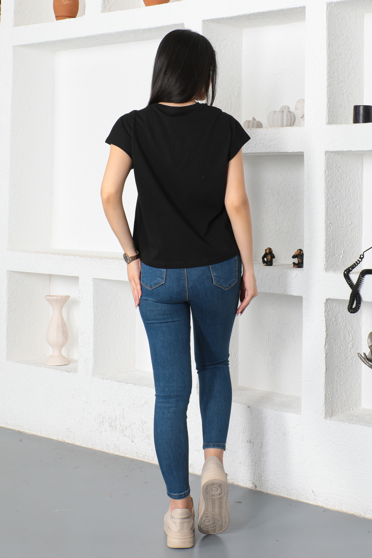 KADIN Kolyeli Kolsuz Bisiklet Yaka Salaş Tişört