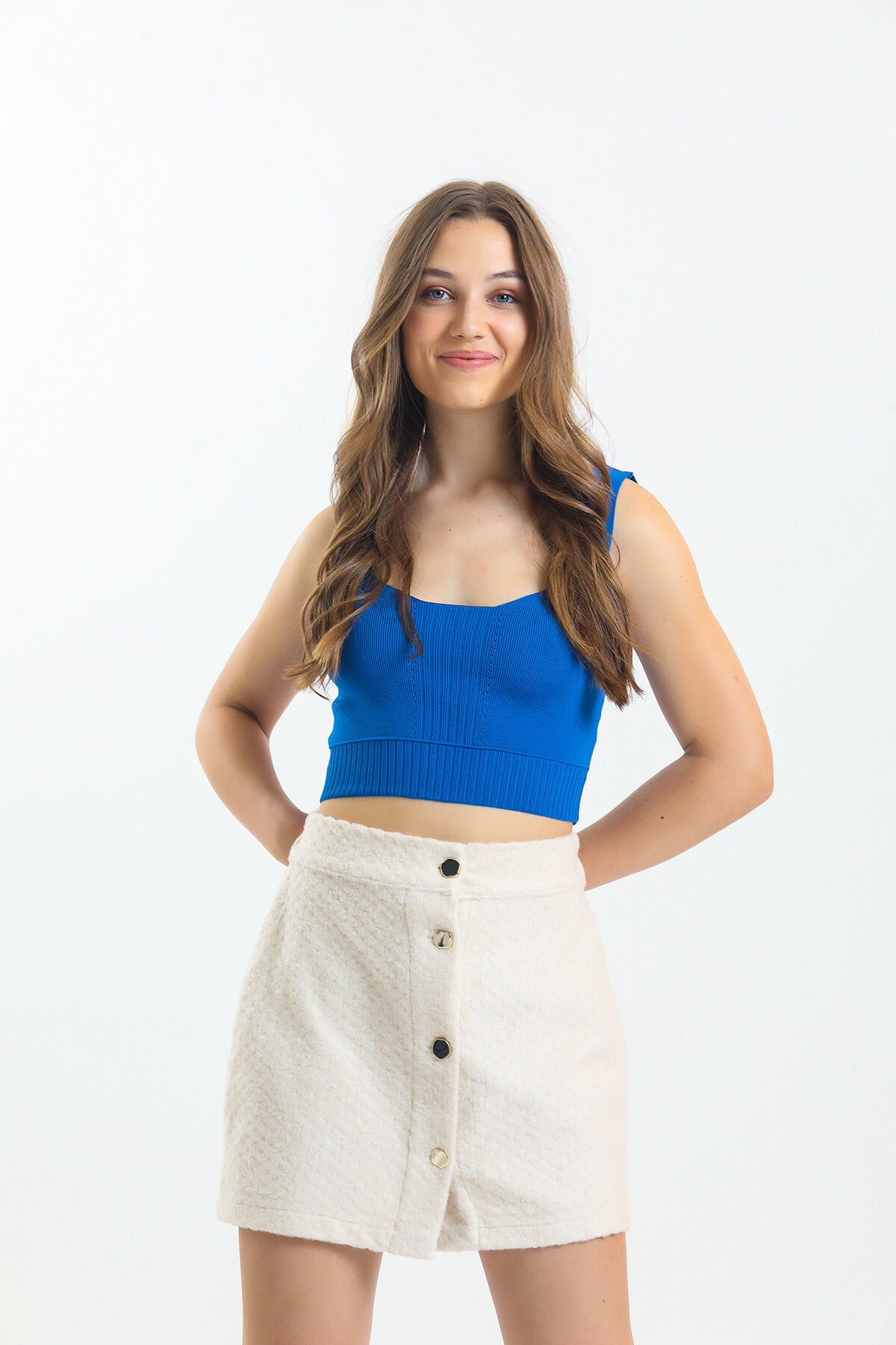 Kadın Önü Düğme Detaylı Pamuklu Kısa Etek