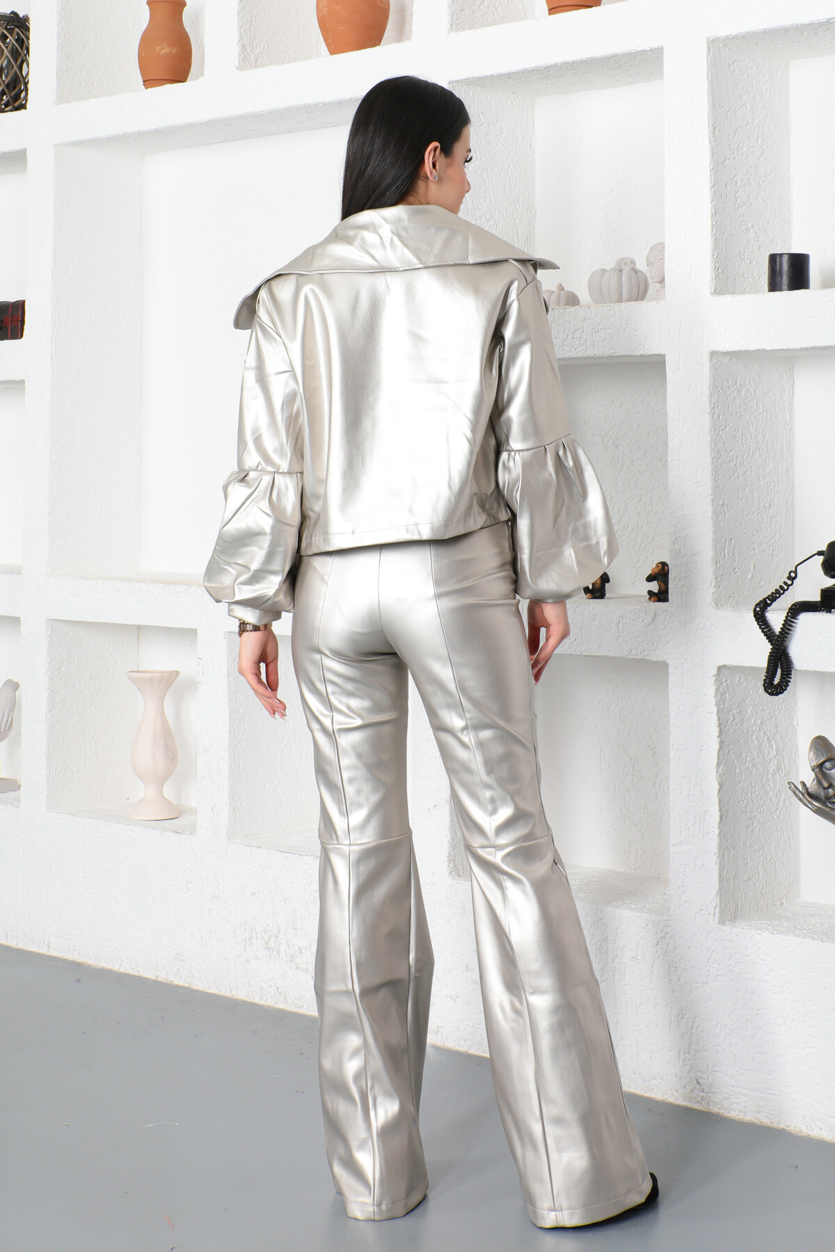 KADIN Tek Cepli Apoletli Balon Kol Deri Ceket