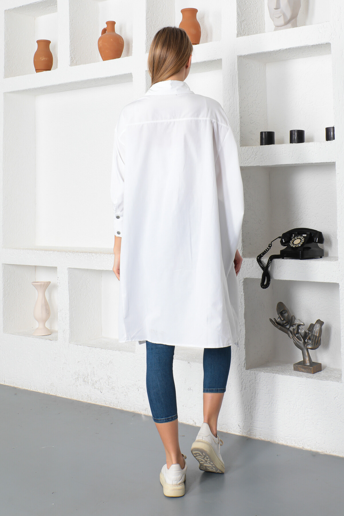 KADIN Yarasa Kol Çıtçıt Detaylı Salaş Gömlek