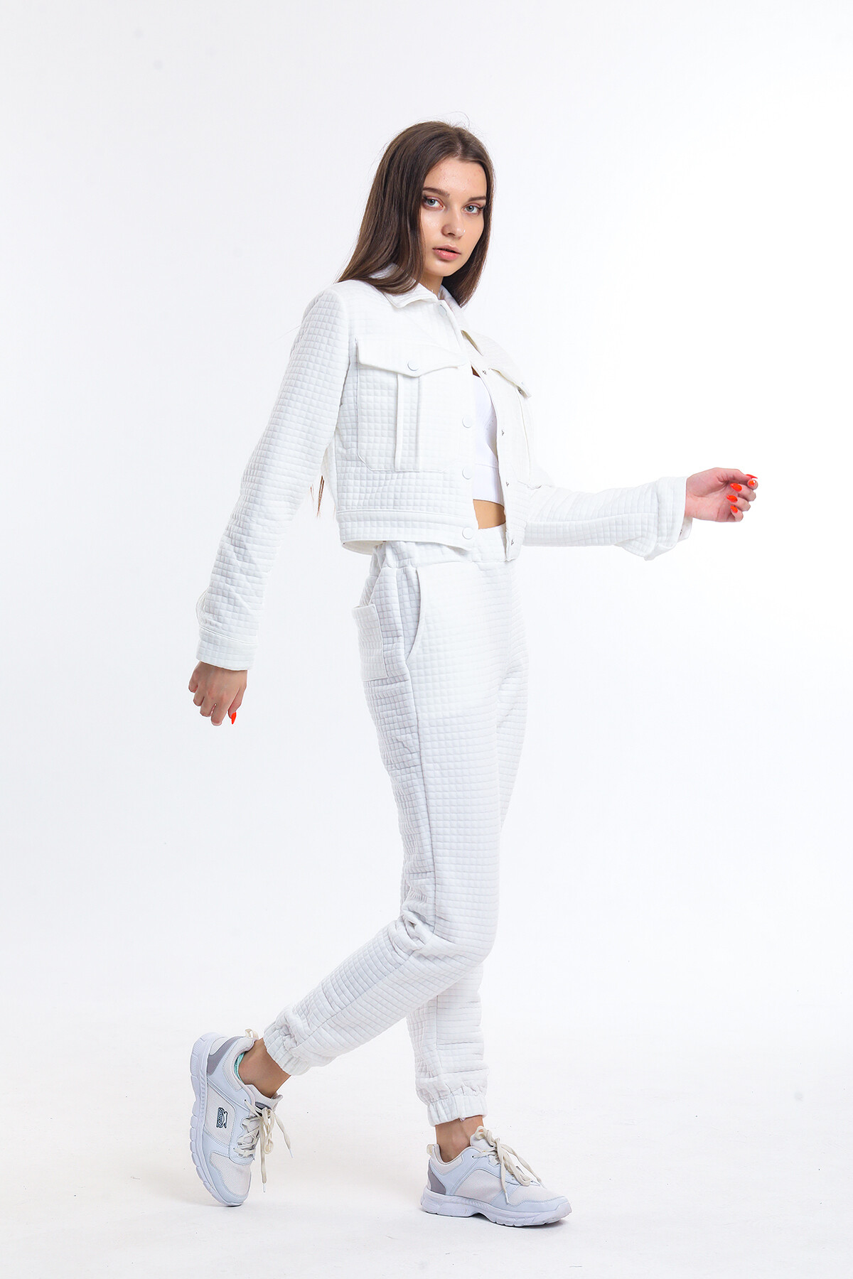 Önü Çıtçıtlı Cepli İçi Astarlı Kapitone Görünümlü Eşofman Takım