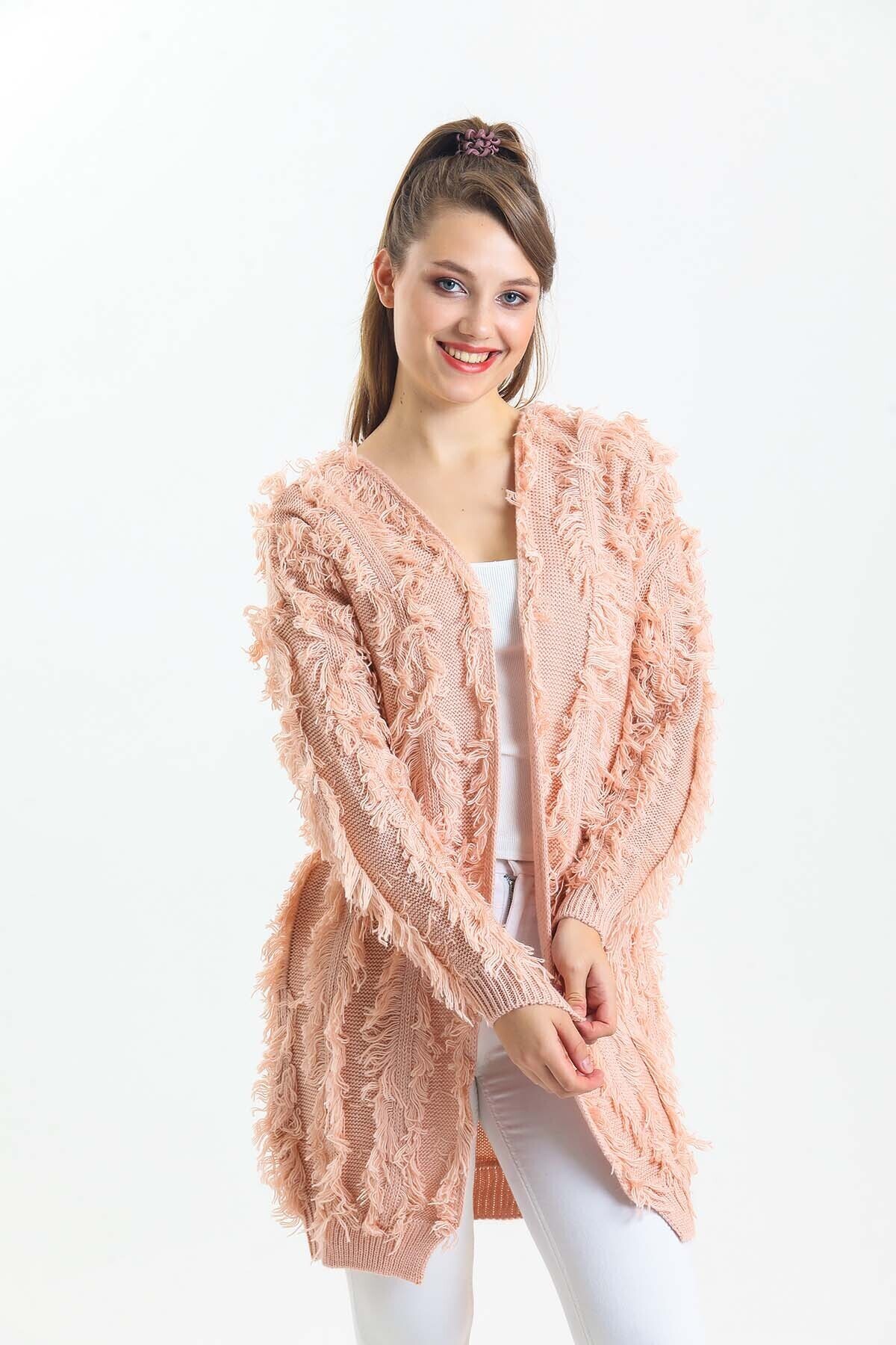 Yarasa Kol Püsküllü Triko Hırka