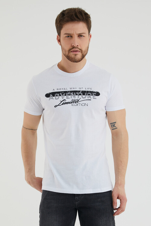 Adventure Yazılı Baskılı Bisiklet Yaka Slim Fit Tshirt