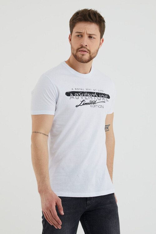 Adventure Yazılı Baskılı Bisiklet Yaka Slim Fit Tshirt