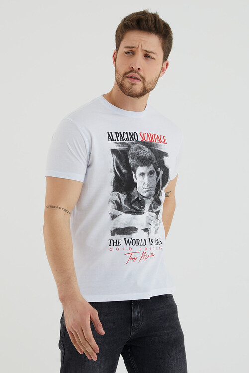 Alpacıno Scarface Baskılı Bisiklet Yaka Battal Tshirt