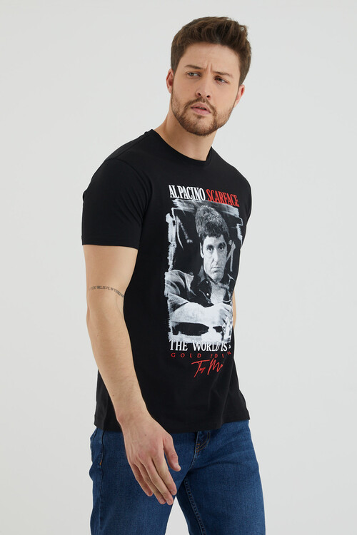 Alpacıno Scarface Baskılı Bisiklet Yaka Slim Fit Tshirt