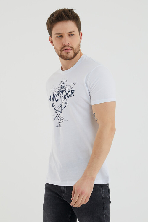 Ancthor Yazı Baskılı Bisiklet Yaka Slim Fit Tshirt